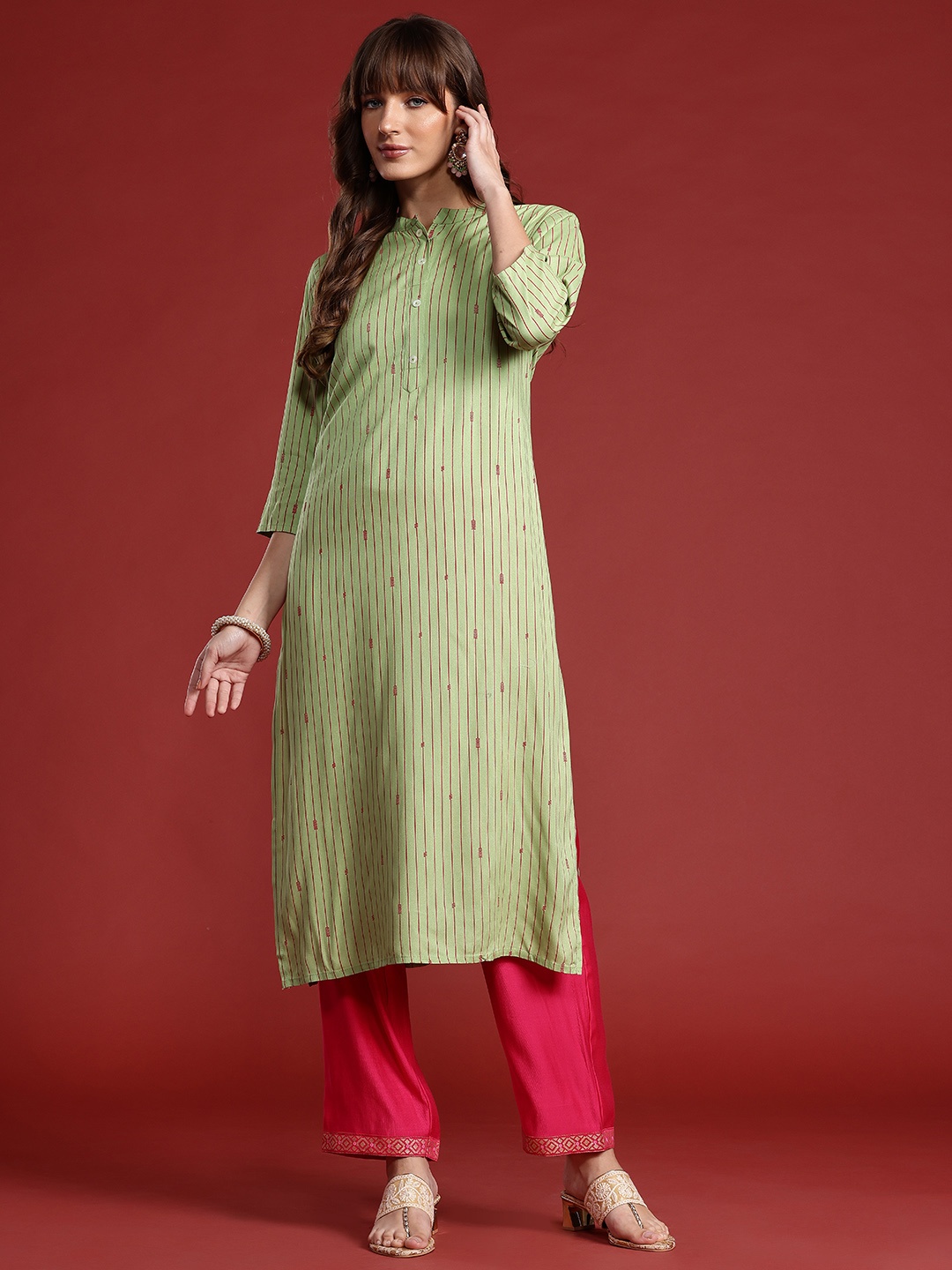 

Anouk Striped Kurta, Green