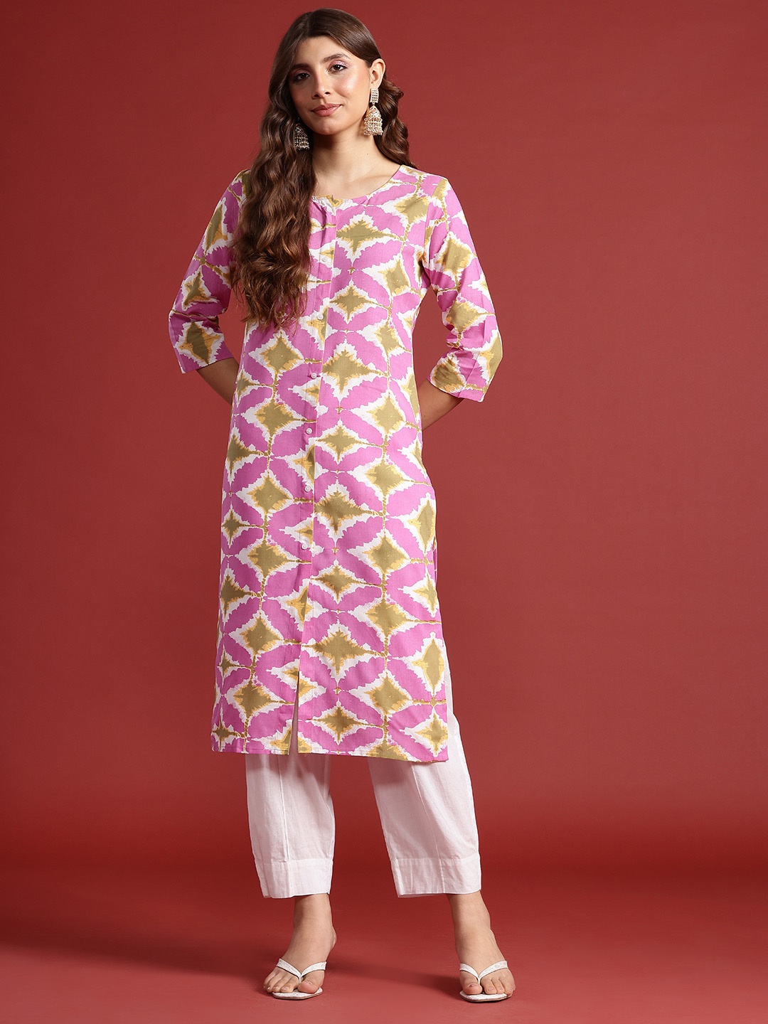 

Anouk Geometric Printed Kurta, Pink