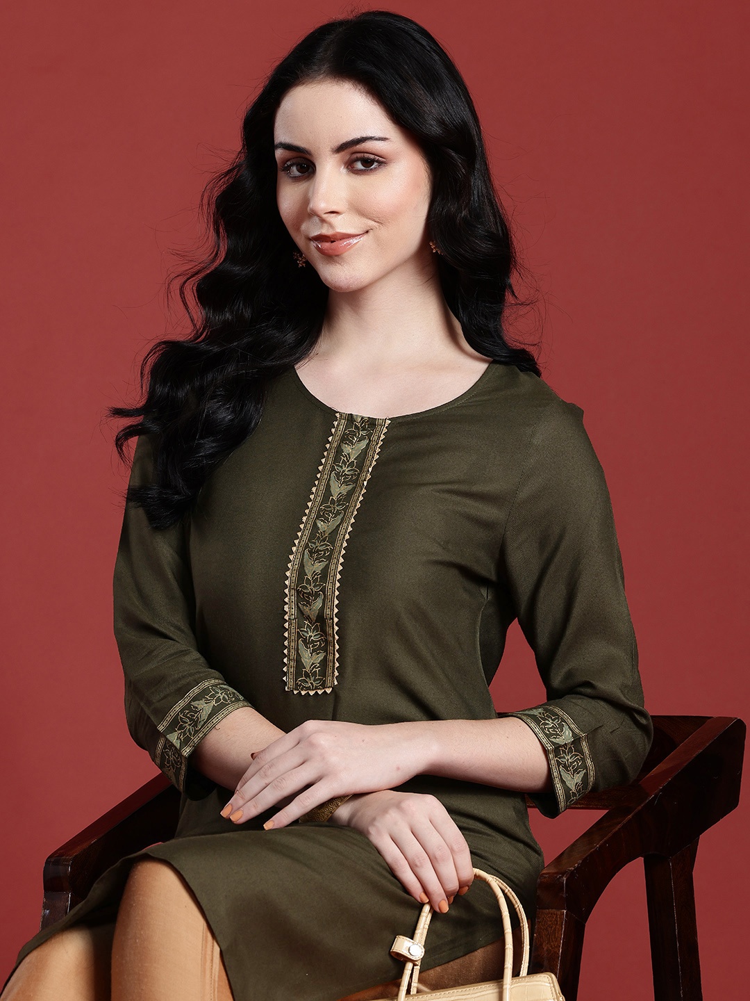 

Anouk Women Ethnic Motifs Gotta Patti Kurta, Olive
