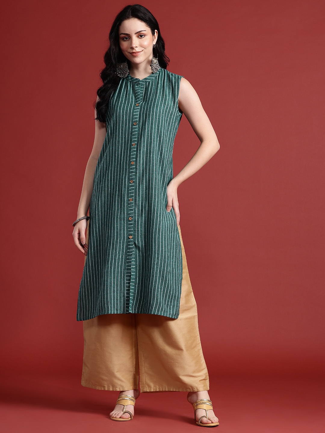 

Anouk Striped Pure Cotton Kurta, Green