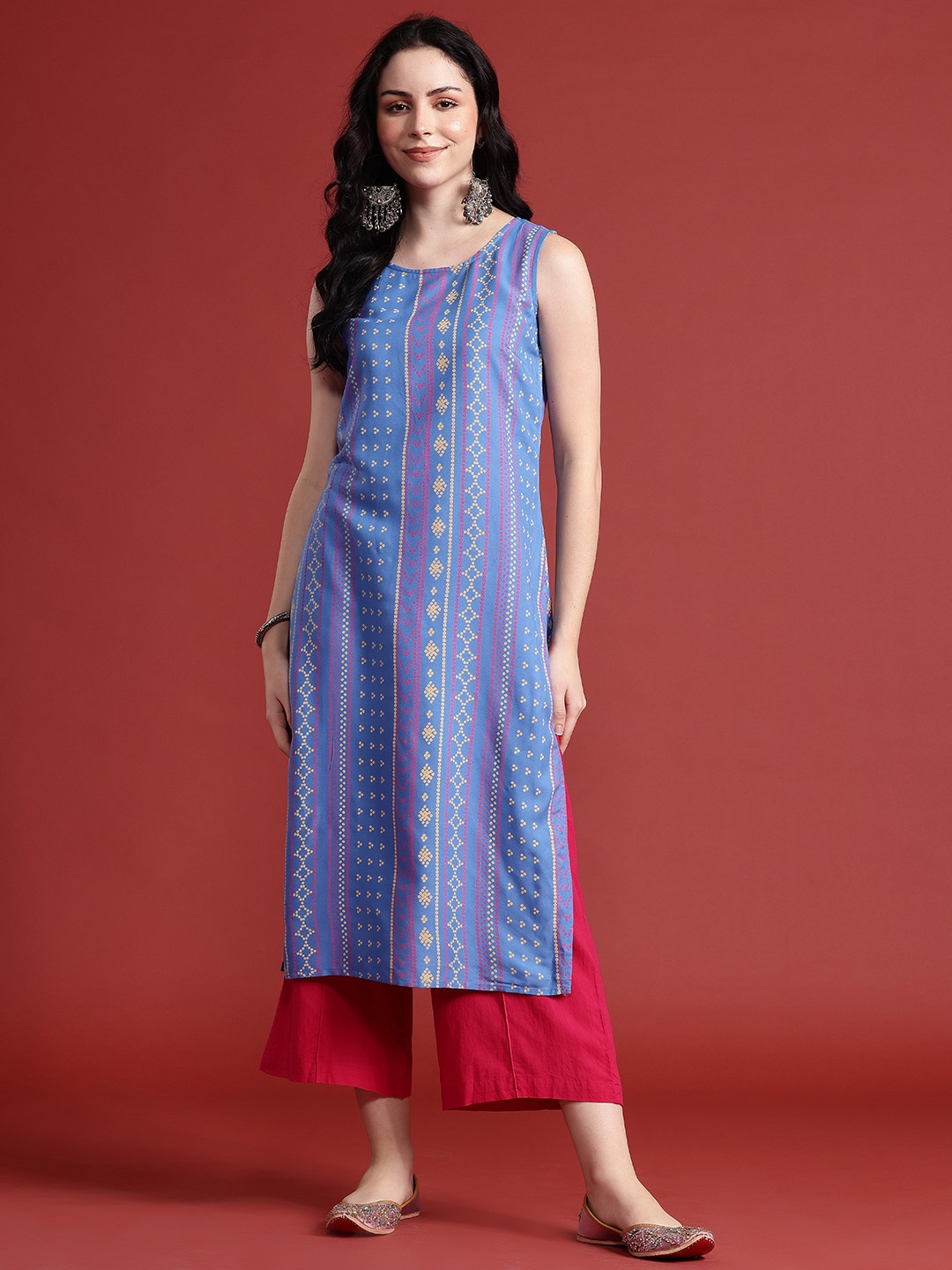 

Anouk Geometric Print Sleeveless Kurta, Blue