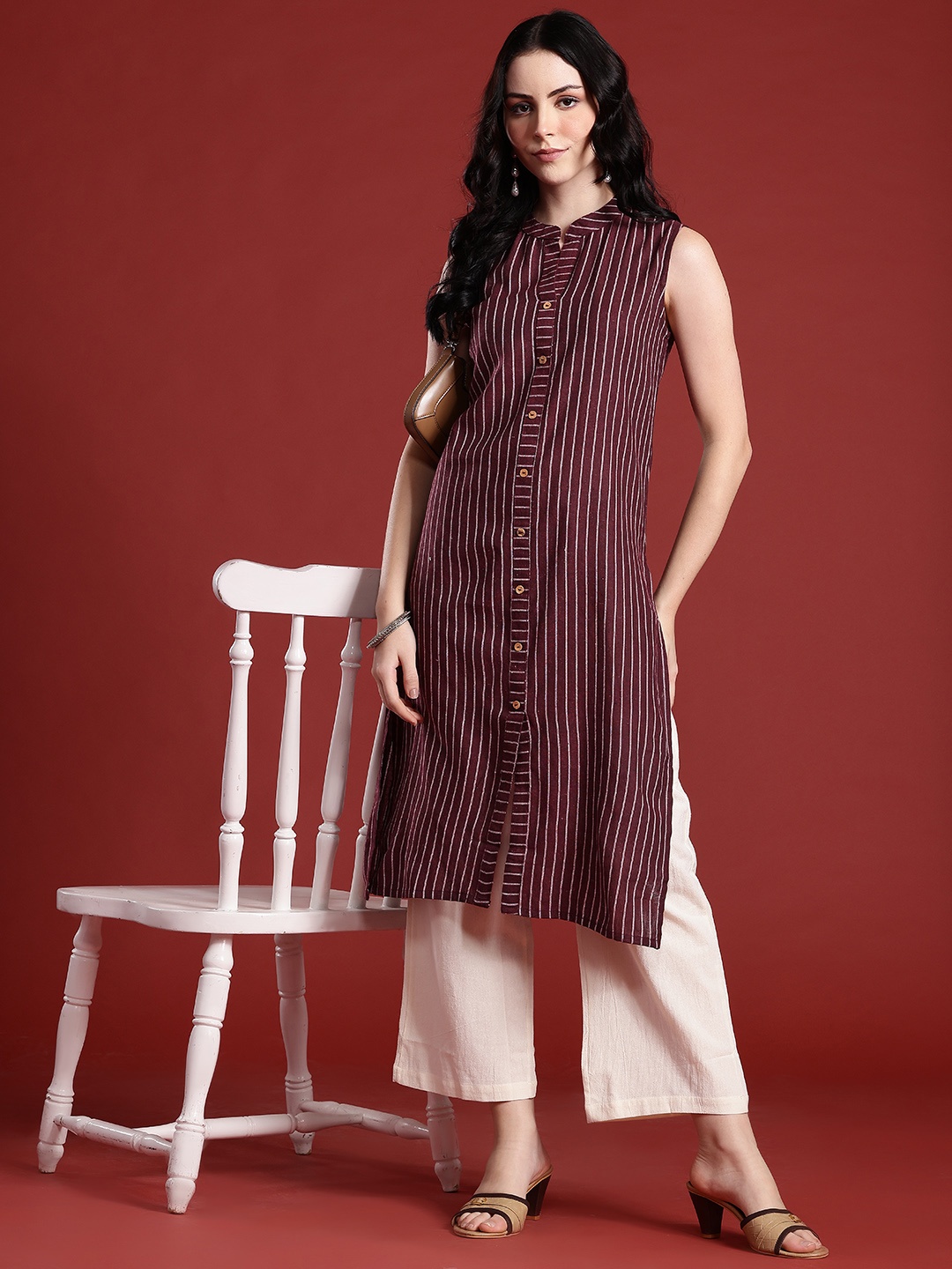 

Anouk Striped Pure Cotton Kurta, Burgundy