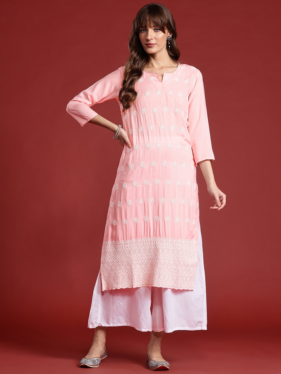 

Anouk Floral Embroidered Thread Work Kurta, Pink