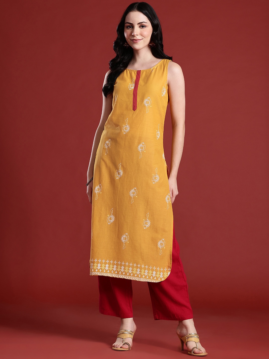 

Anouk Ethnic Motifs Printed Indie Prints Cotton Kurta, Yellow