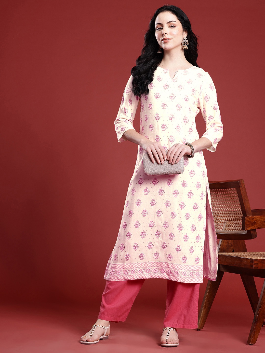 

Anouk Floral Printed Straight Kurta, White