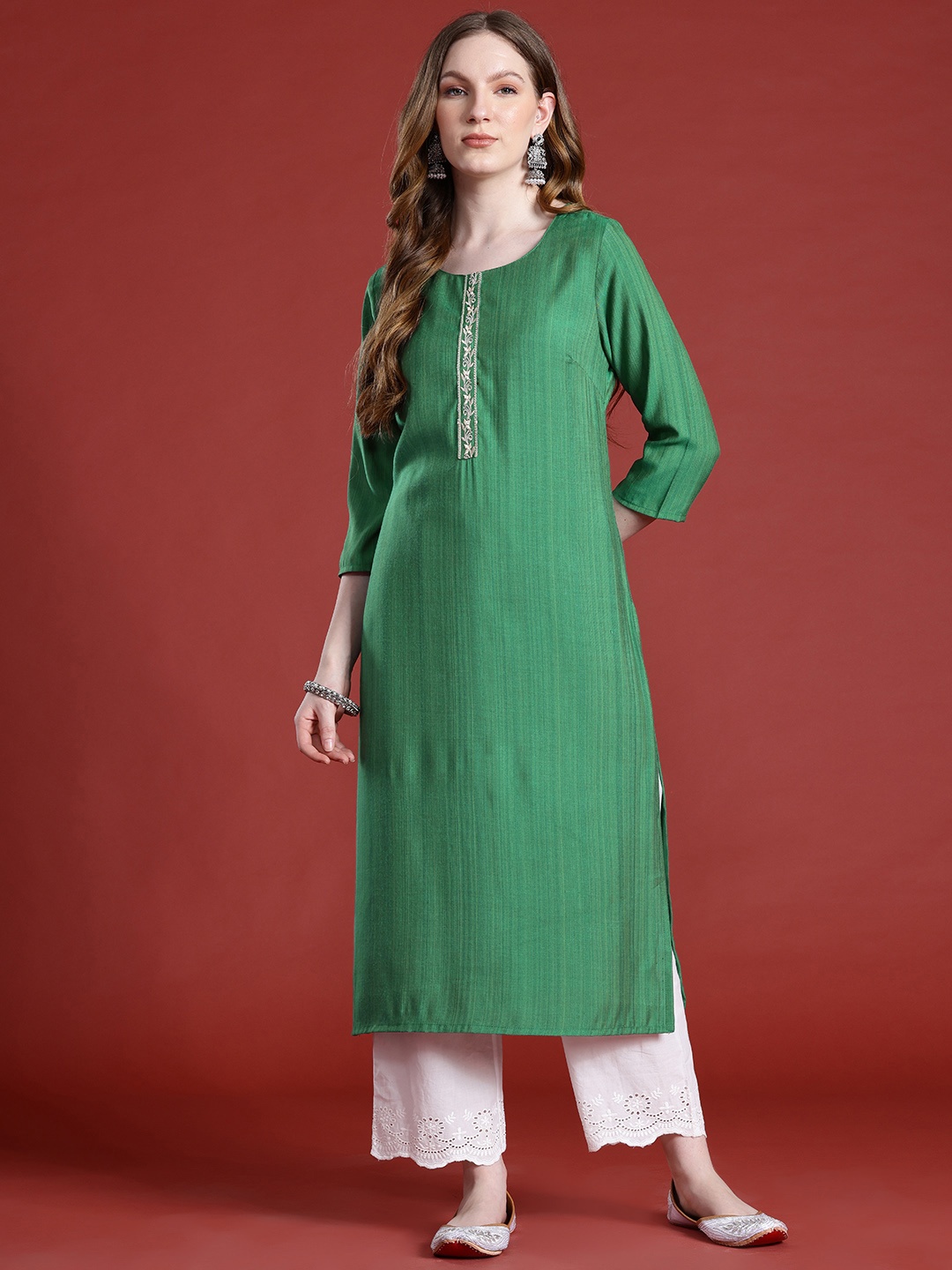 

Anouk Yoke Design Thread Work Kurta, Green