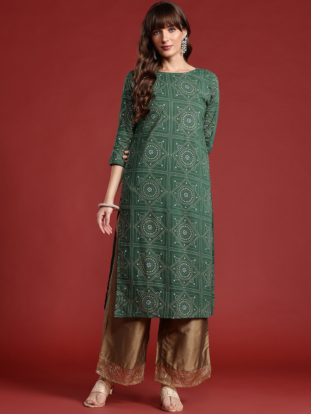 

Anouk Bandhani Print A-Line Kurta, Green