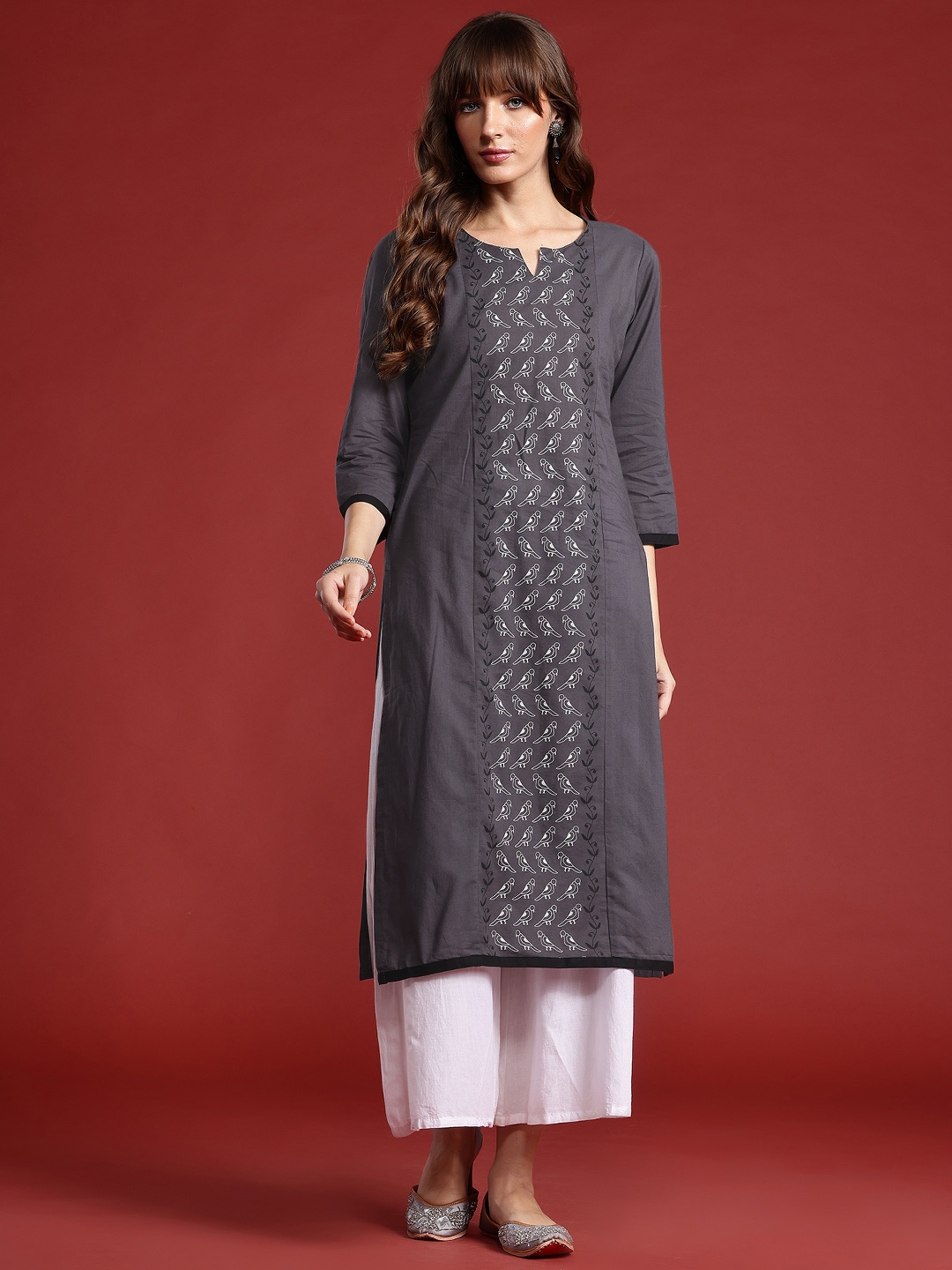 

Anouk Quirky Print Pure Cotton Kurta, Grey