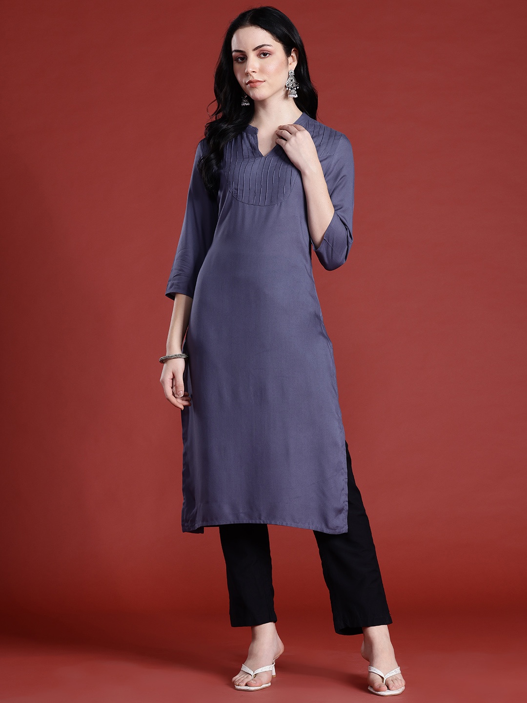 

Anouk Pleated Straight Kurta, Blue