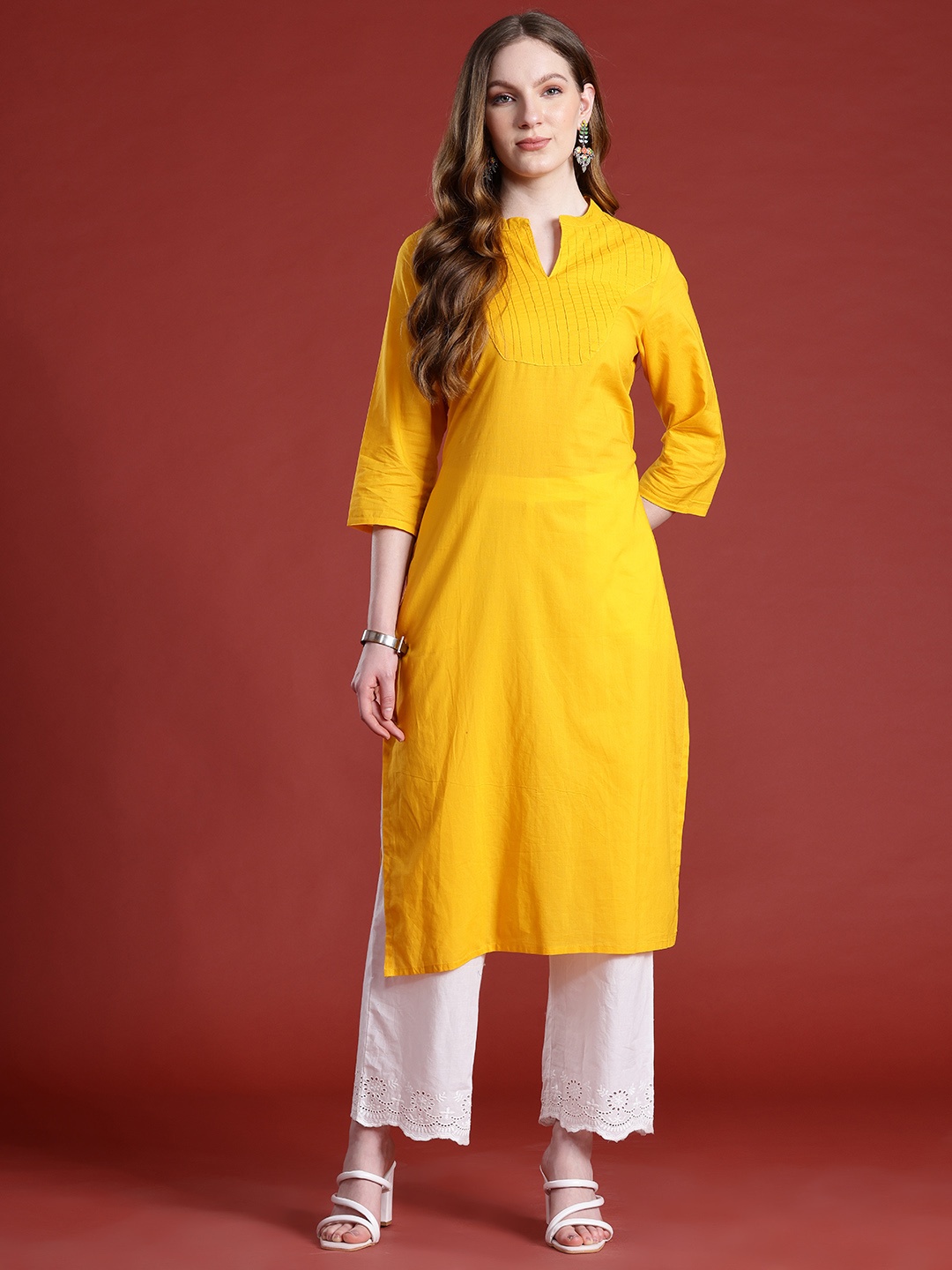 

Anouk Cotton Pleated Straight Kurta, Mustard