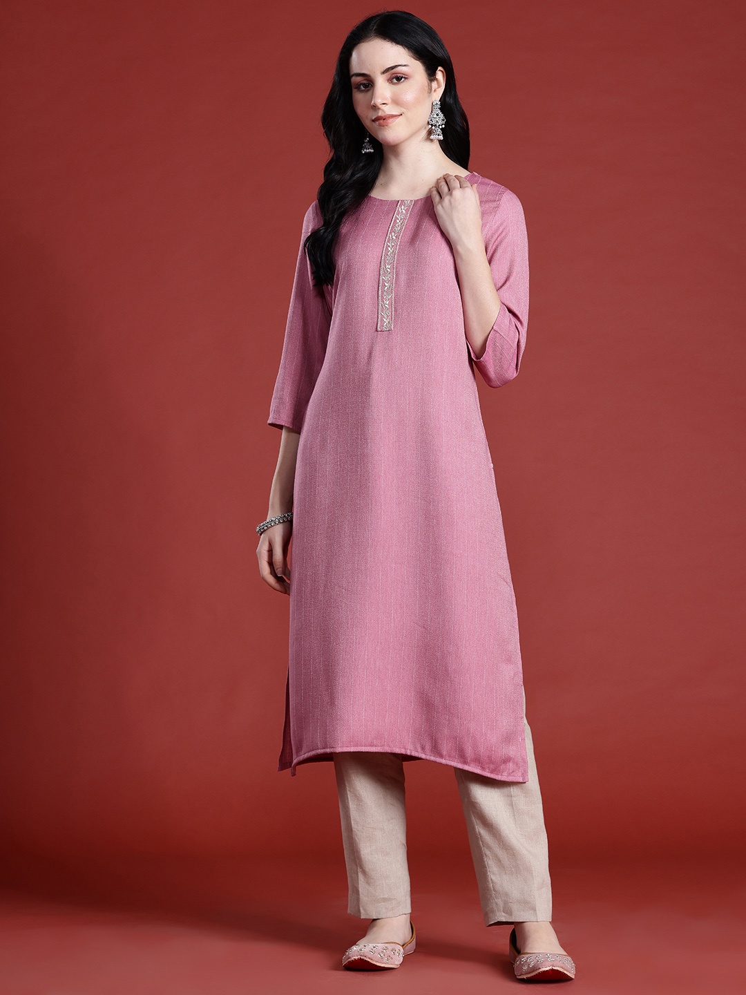 

Anouk Solid A-Line Kurta, Pink