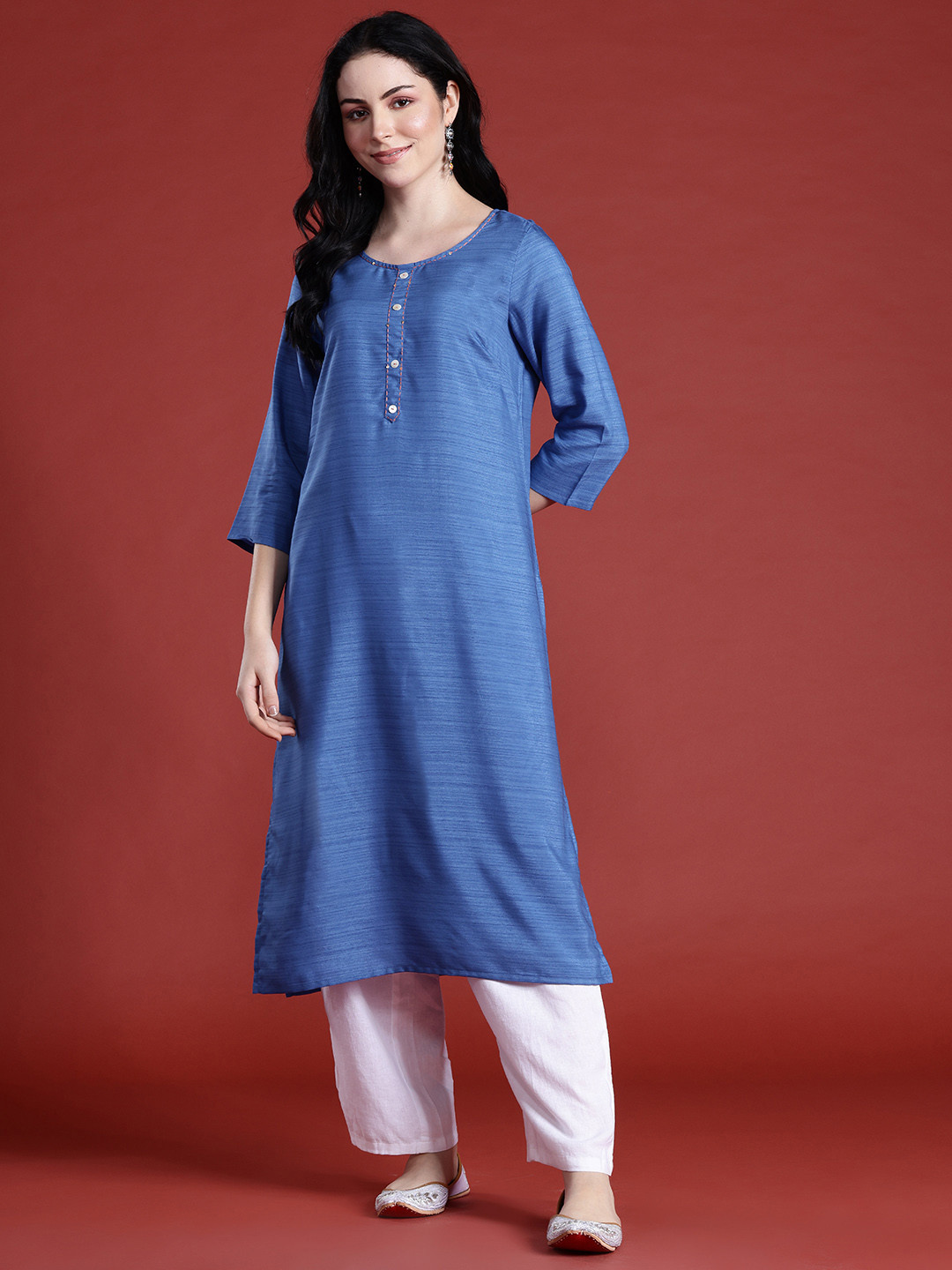 

Anouk Striped A-Line Kurta, Blue