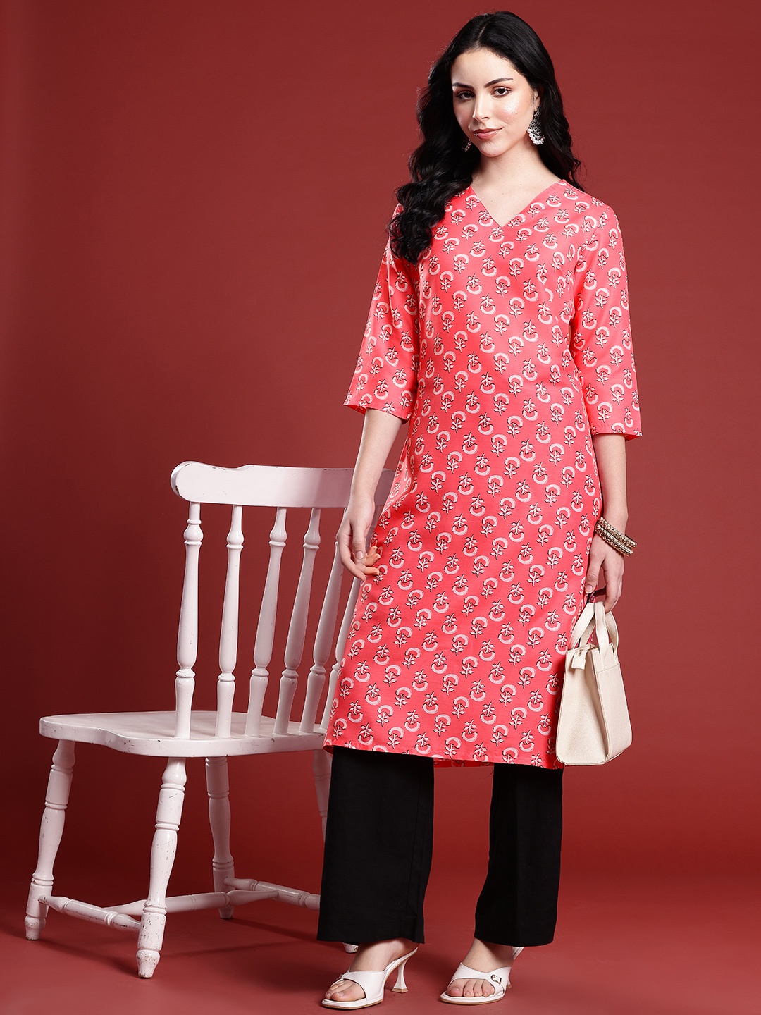 

Anouk Women Ethnic Motifs Printed Kurta, Coral