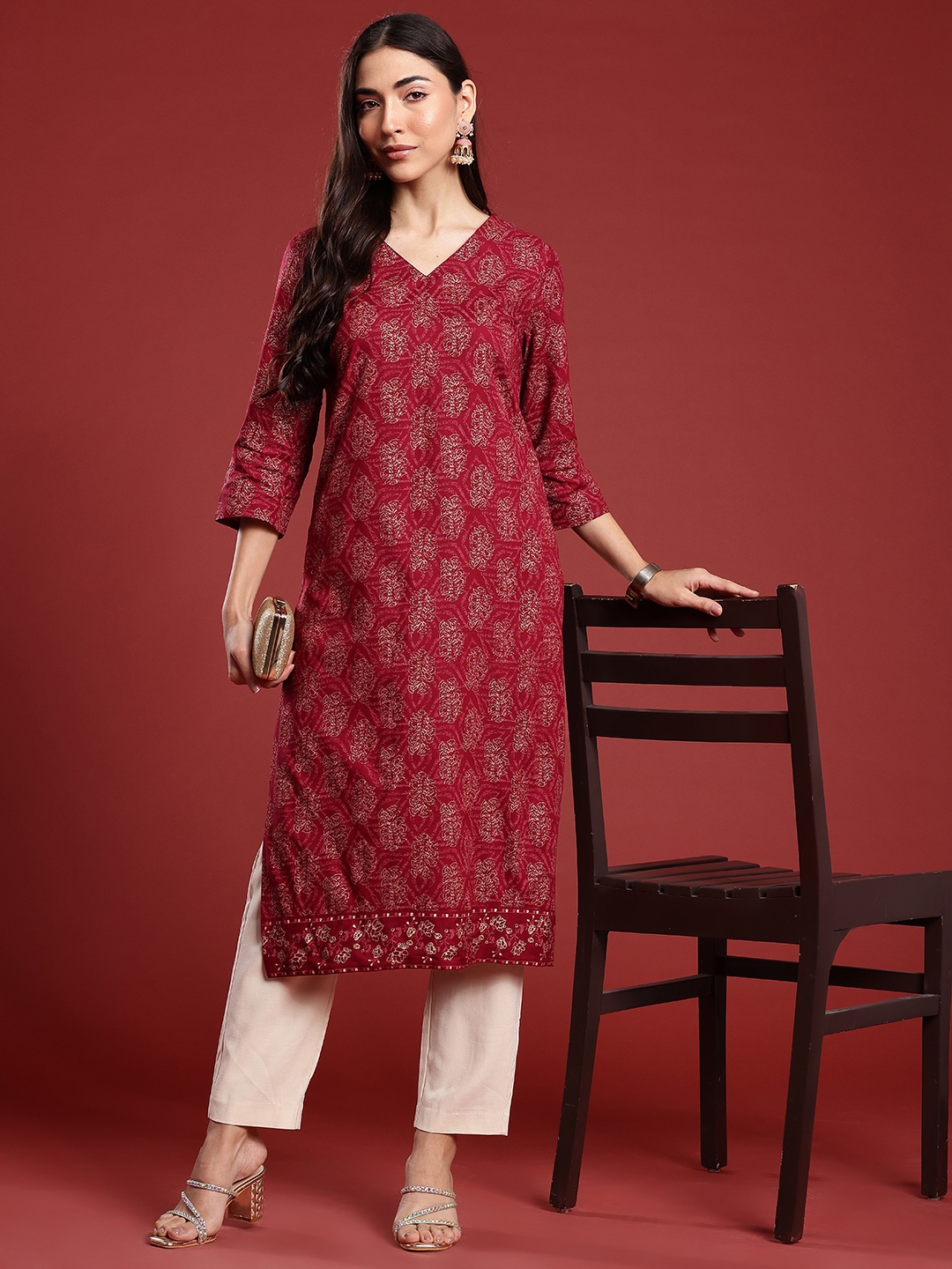 

Anouk Women Ethnic Motifs Printed Kurta, Maroon