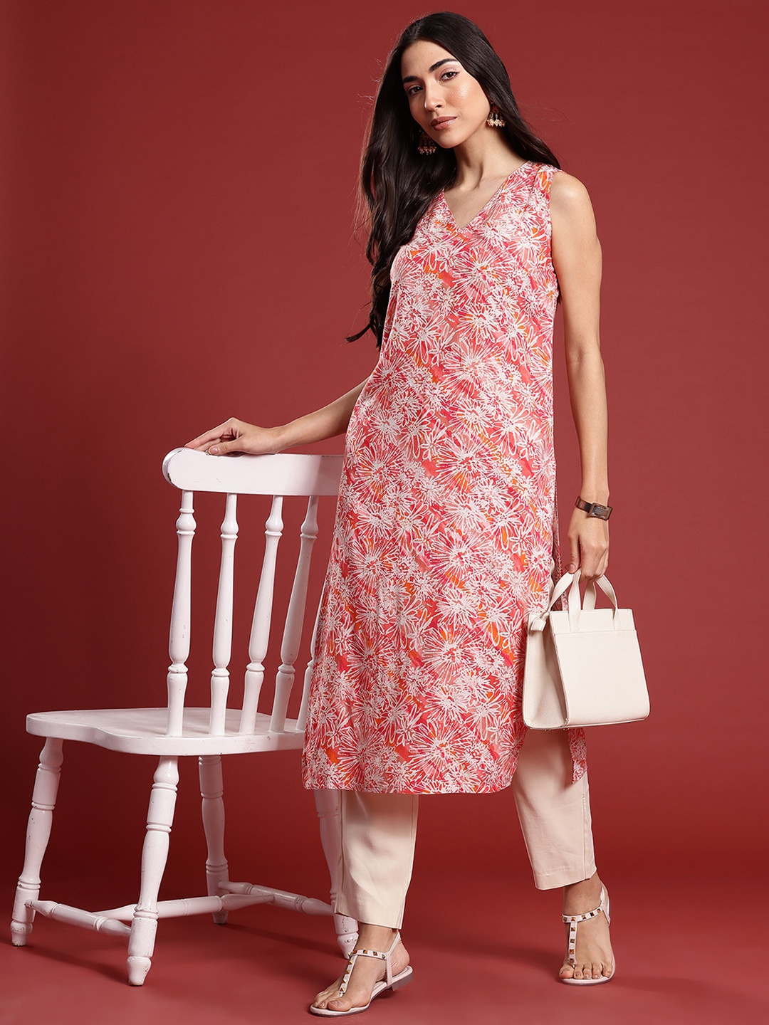 

Anouk Women Floral Printed Kurta, Pink