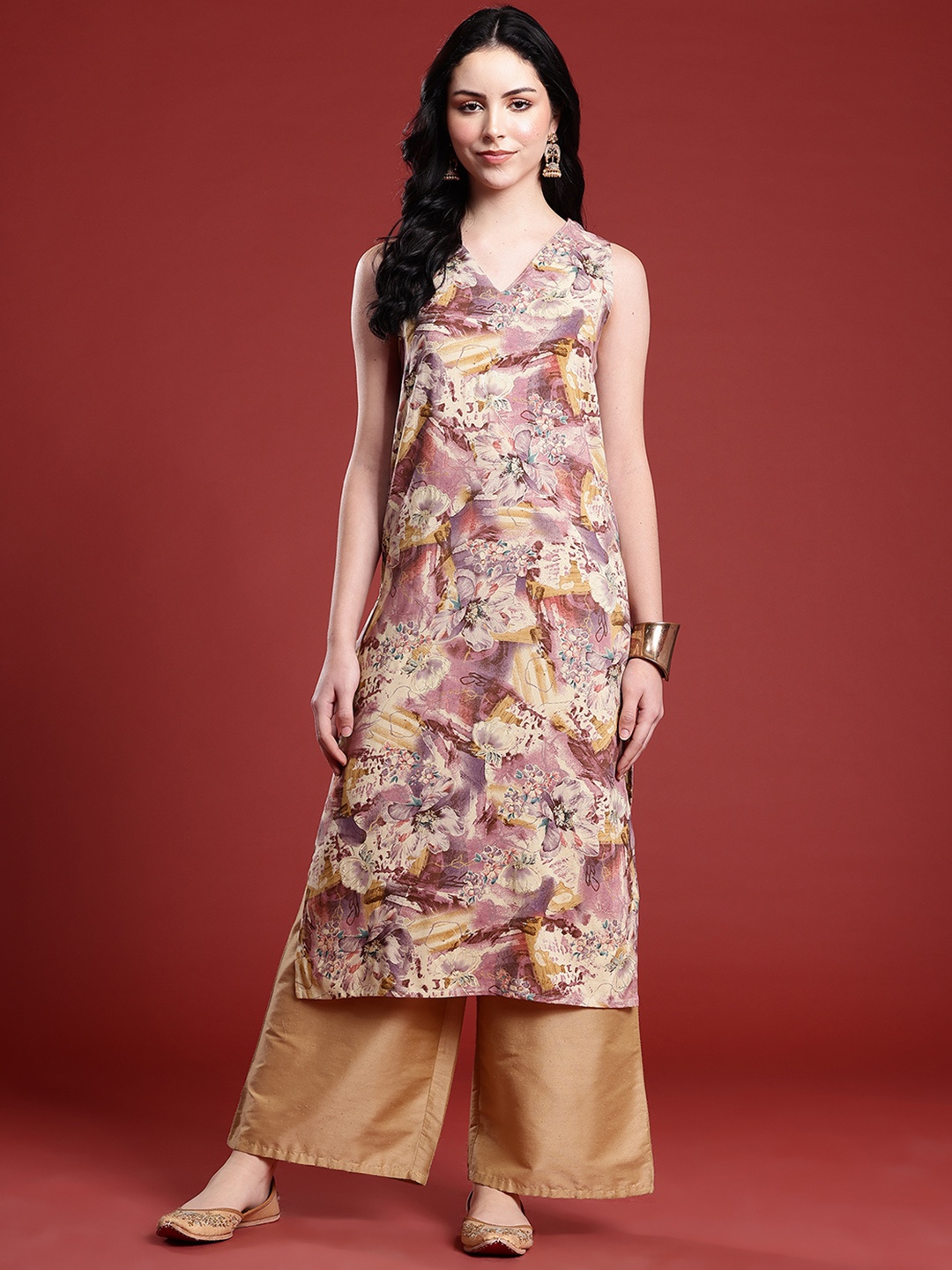 

Anouk Women Floral Printed Kurta, Mauve
