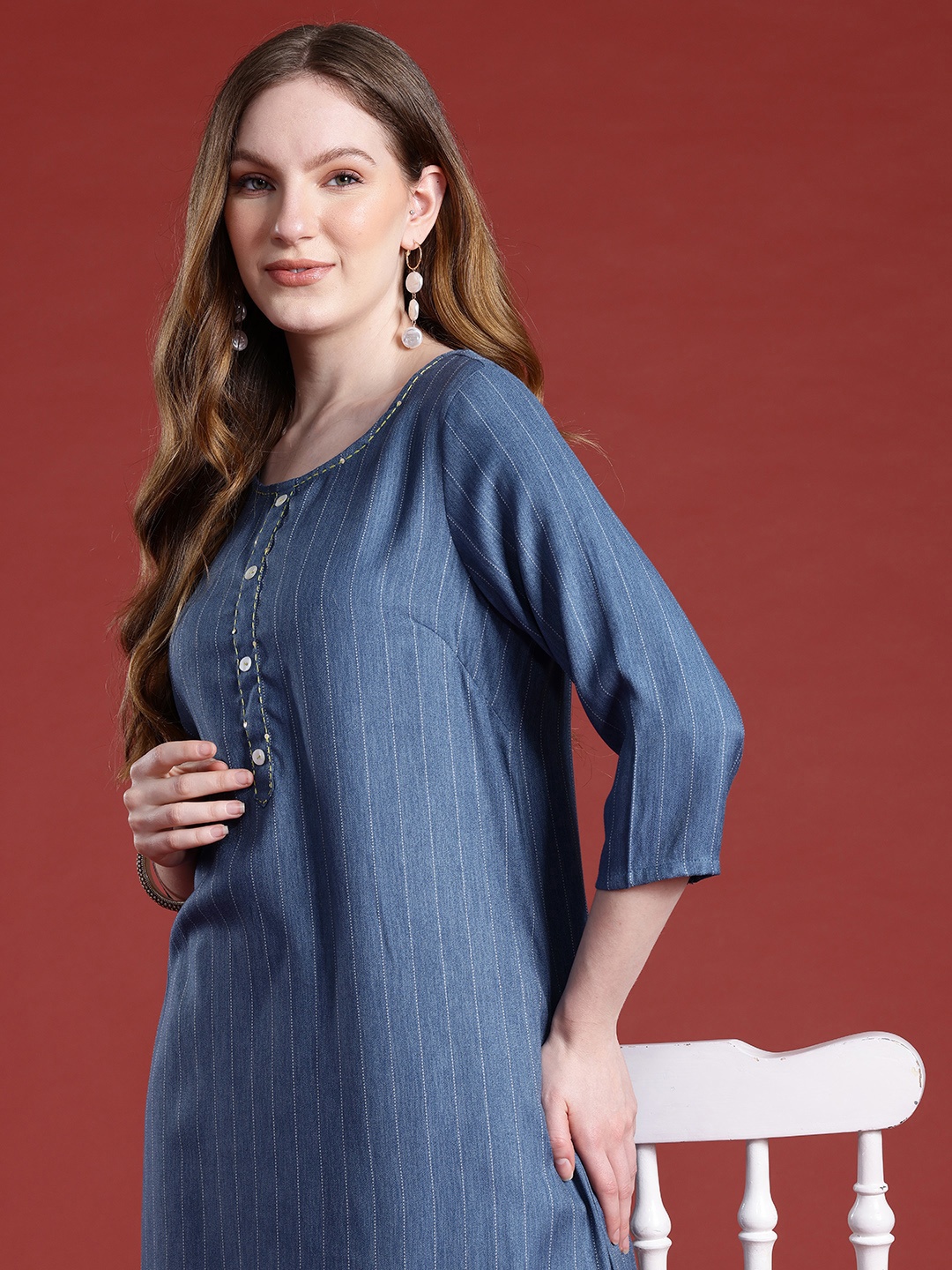 

Anouk Thread Work Kurta, Blue