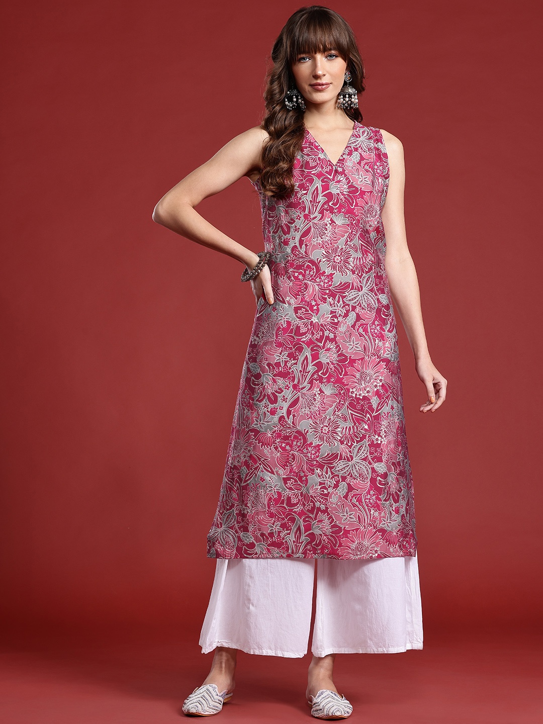 

Anouk Floral Printed Straight Kurta, Pink