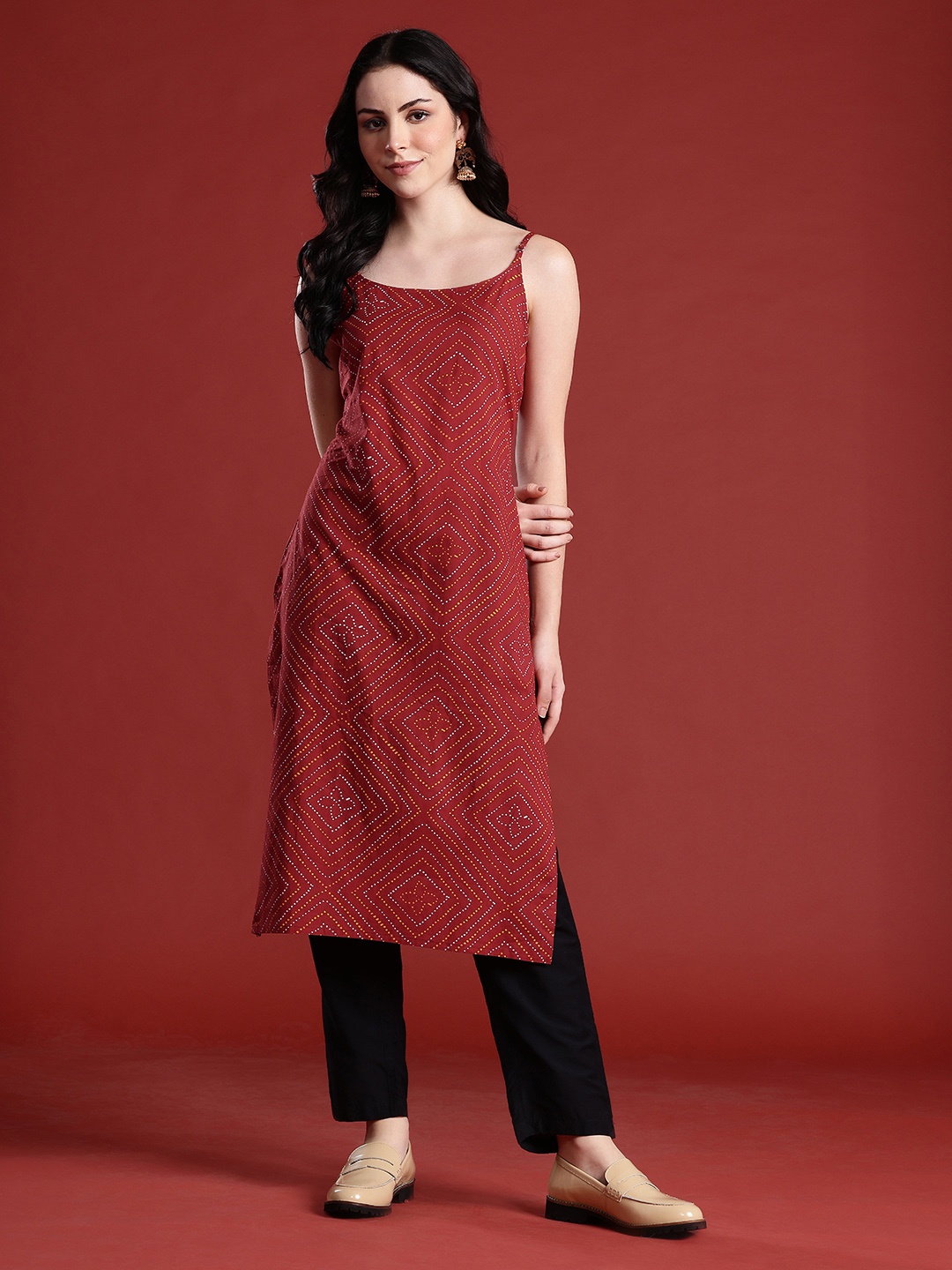 

Anouk Women Bandhani Print Pure Cotton Kurta, Red