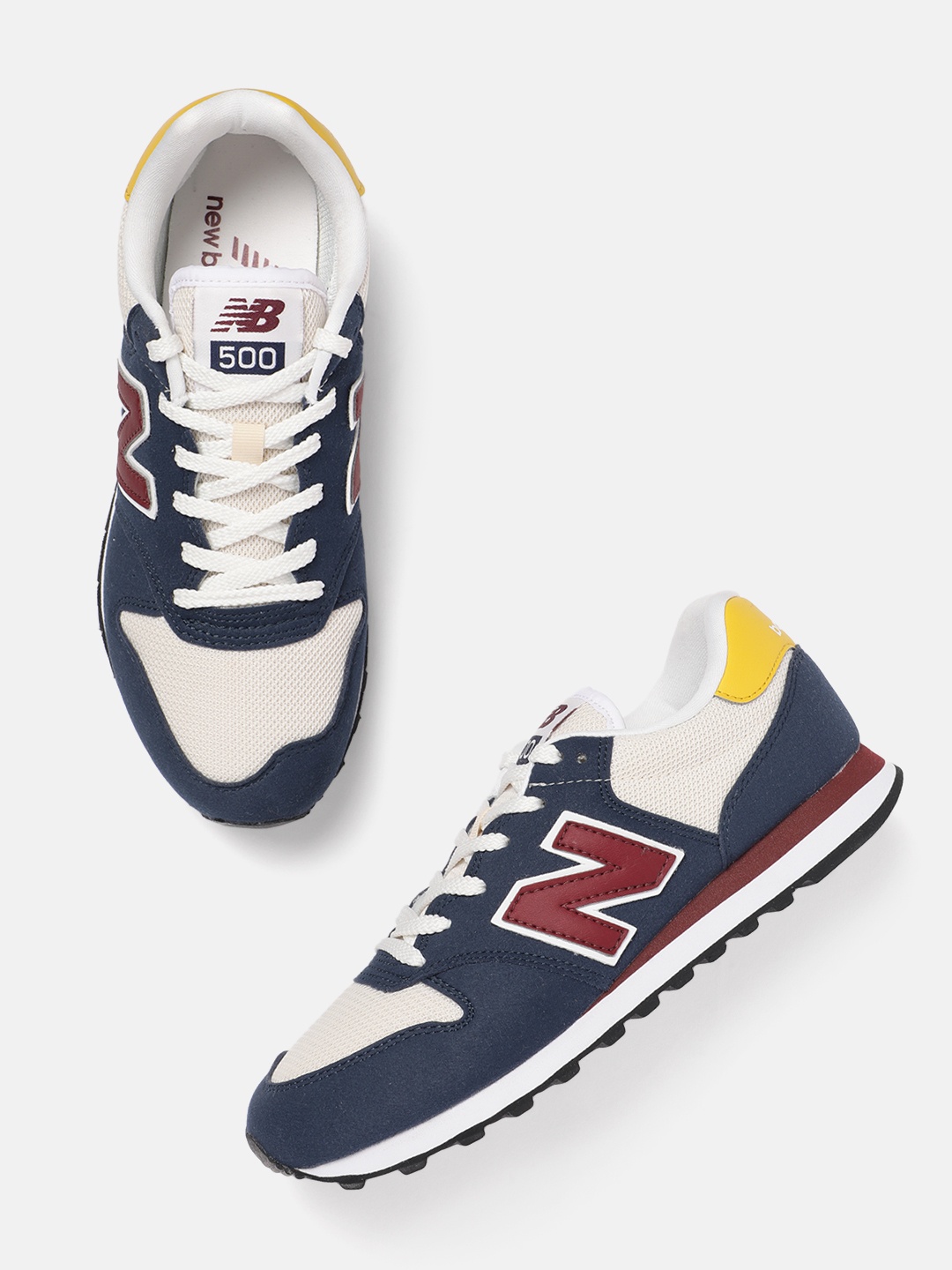 

New Balance Unisex 500 Woven Design Leather Sneakers, Navy blue