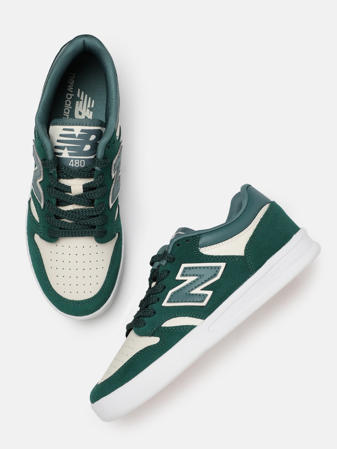 

New Balance Unisex BB480 Colourblocked Leather Sneakers, Green