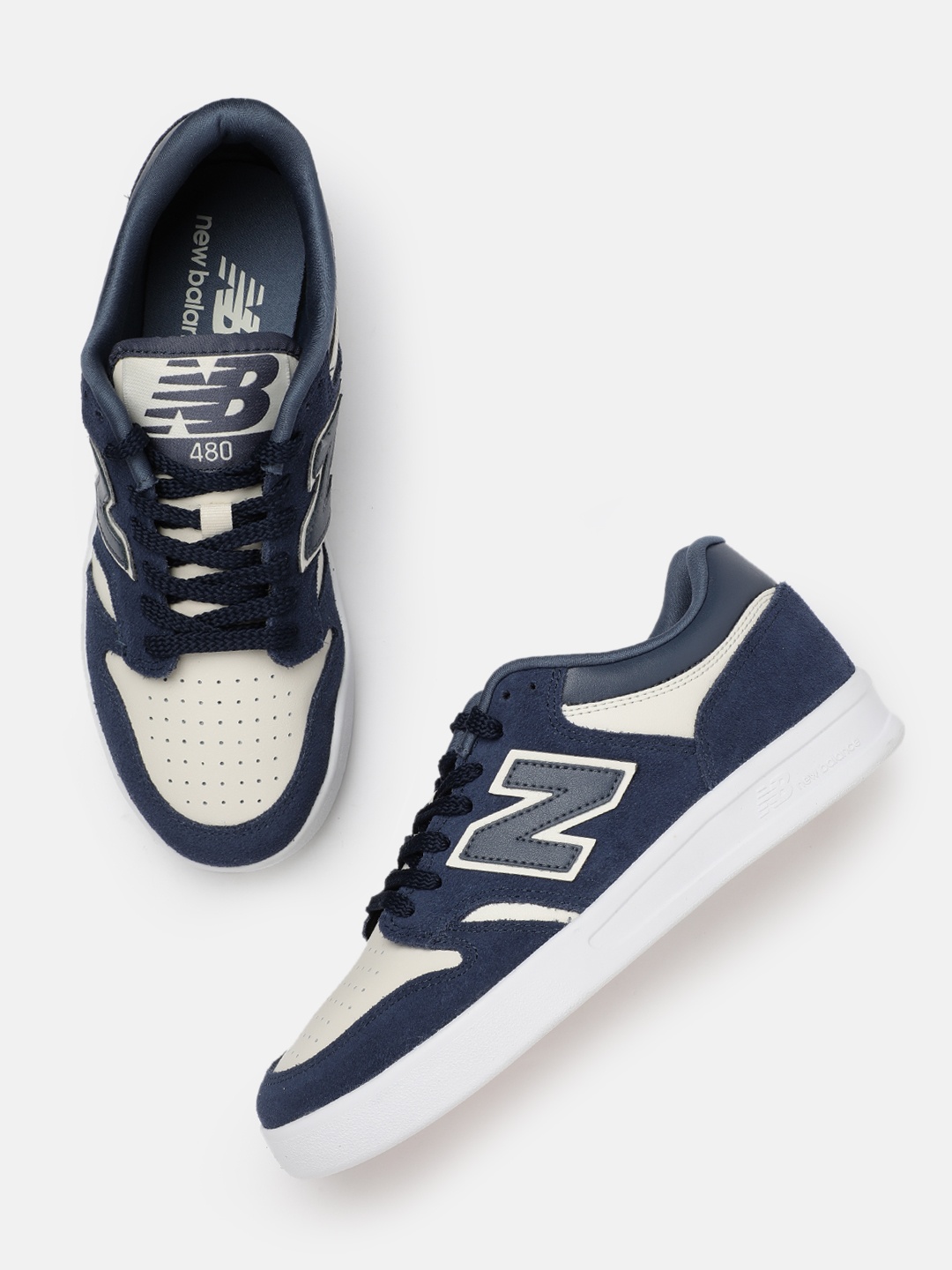 

New Balance Unisex BB480 Colourblocked Leather Sneakers, Navy blue