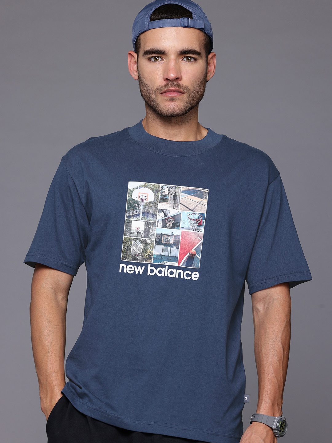 

New Balance Hoops Graphic Print Pure Cotton Relaxed T-shirt, Blue