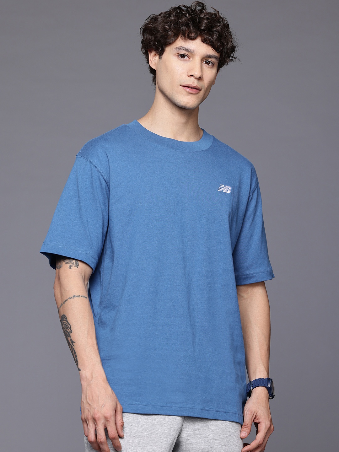 

New Balance Drop-Shoulder Sport Essentials Cotton T-Shirt, Blue