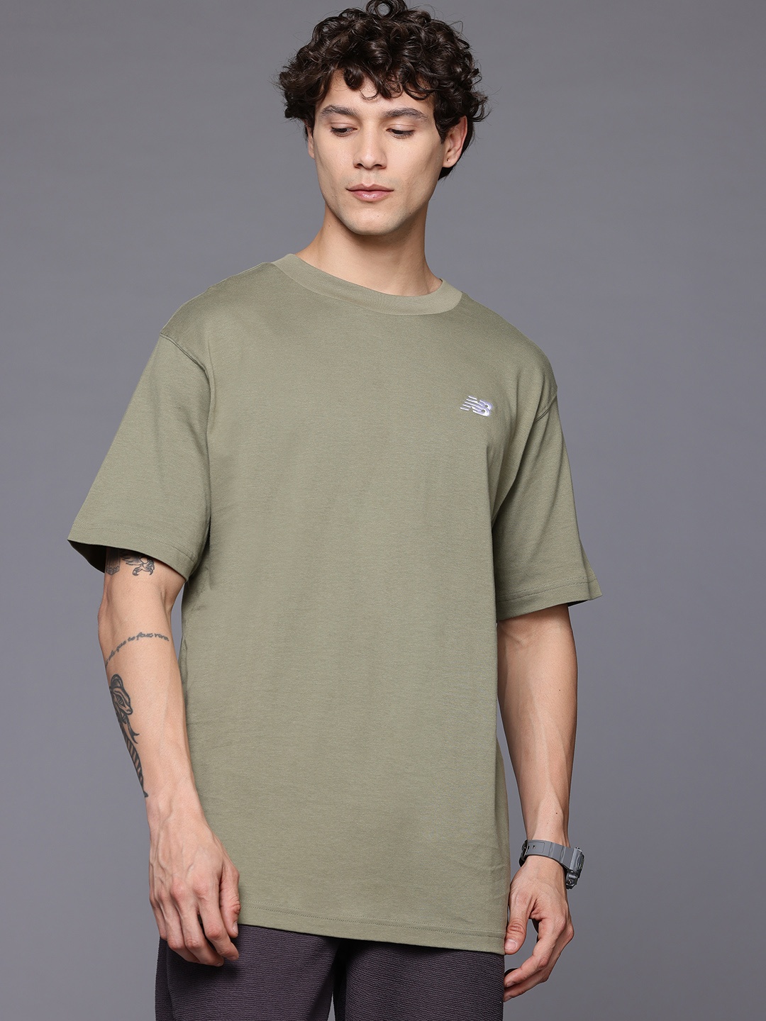 

New Balance Drop-Shoulder Sport Essentials Cotton T-Shirt, Olive