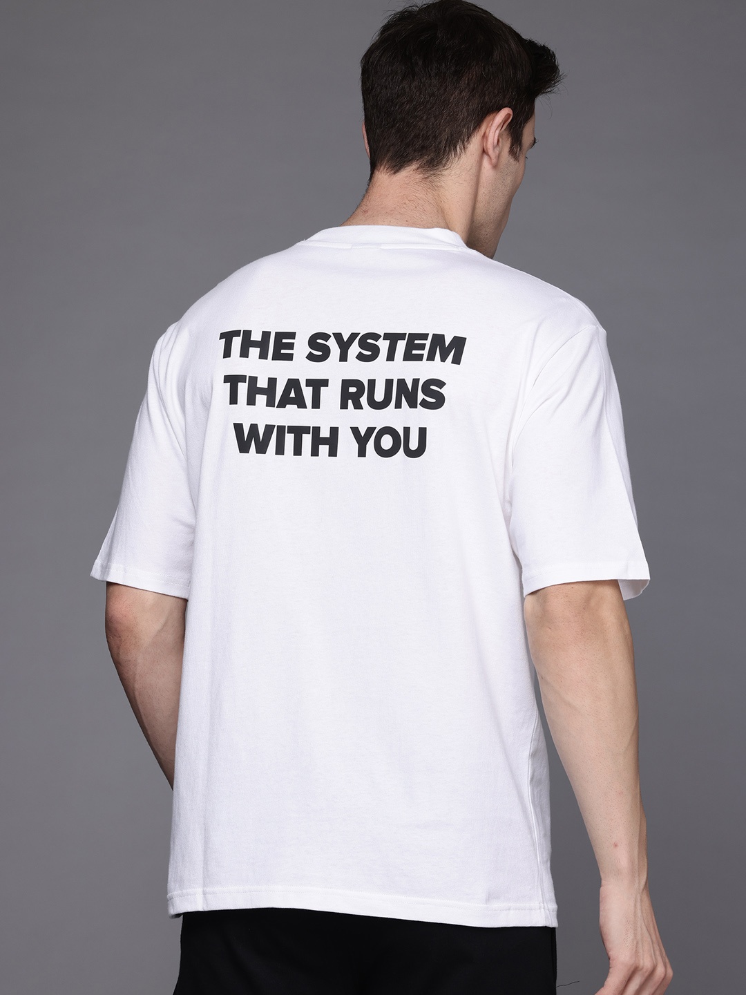 

New Balance Men Printed Pure Cotton Shifted Oversized T-shirt, White