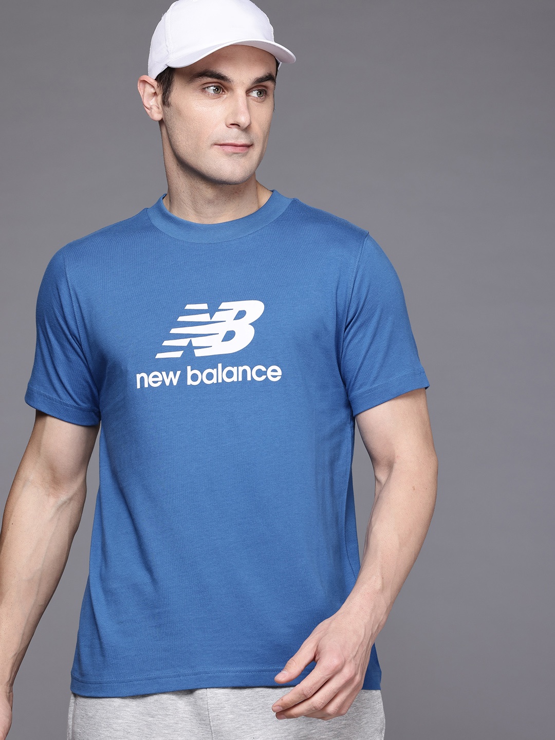 

New Balance Men Brand Logo Sport Essentials Pure Cotton T-shirt, Blue