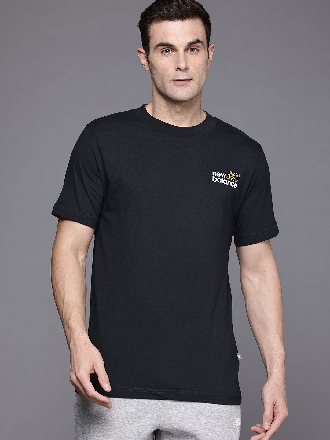 

New Balance Brand Logo Printed Pure Cotton Athleisure T-shirt, Black