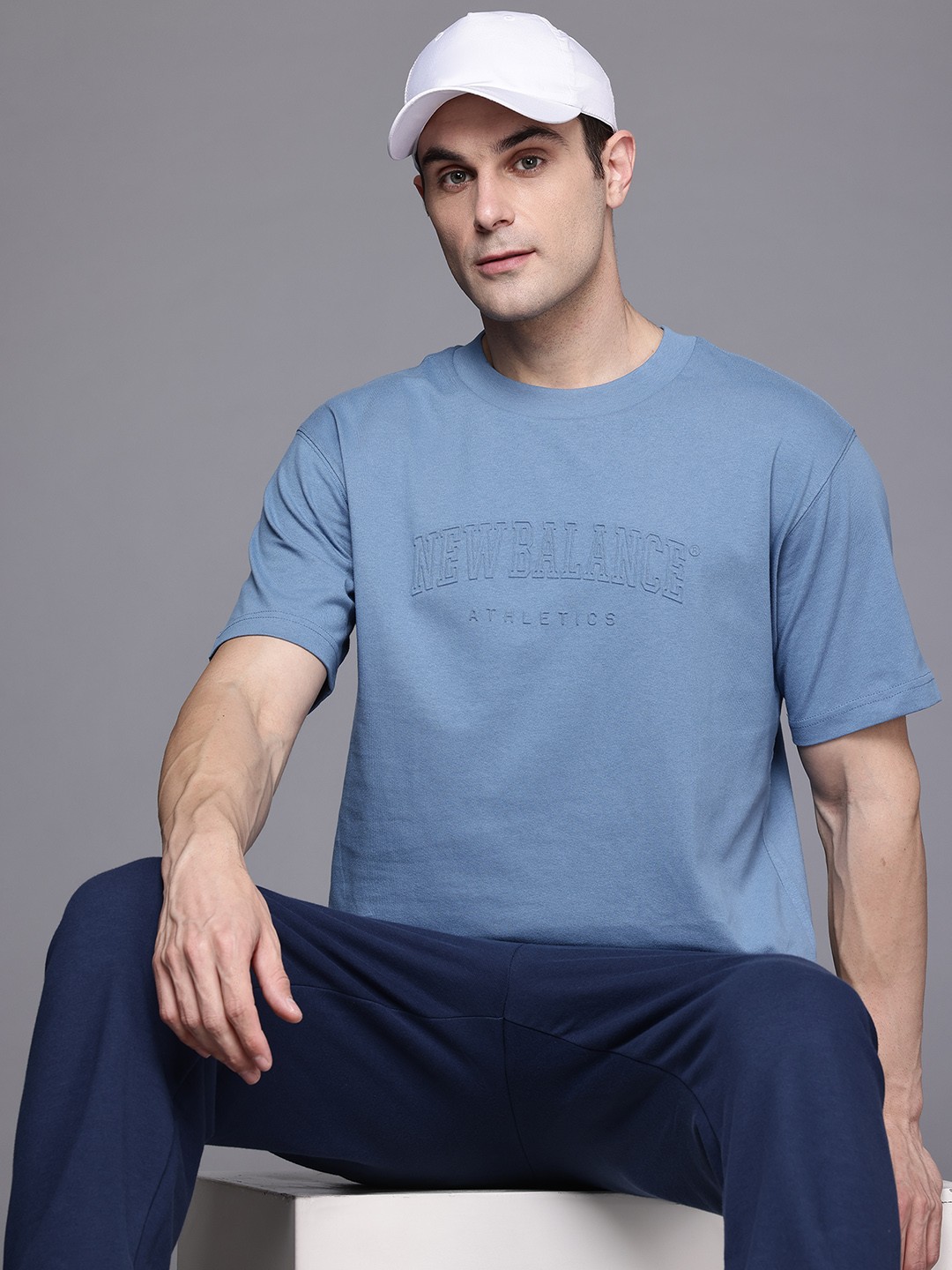

New Balance Men Embossed Varsity Jersey Pure Cotton Relaxed T-shirt, Blue