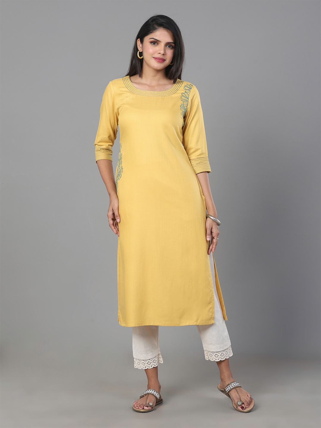 

Vismay Embroidered Straight Kurta, Yellow