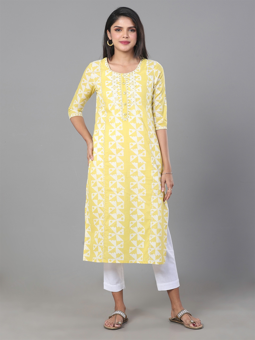 

Vismay Printed Embroidered Pure Cotton Straught Kurta, Yellow