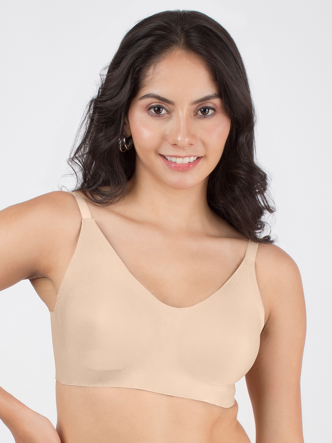 

Dressberry Lightly Padded Invisibra Elastic-Free Bottom Band Seamless Bonded Bra, Beige