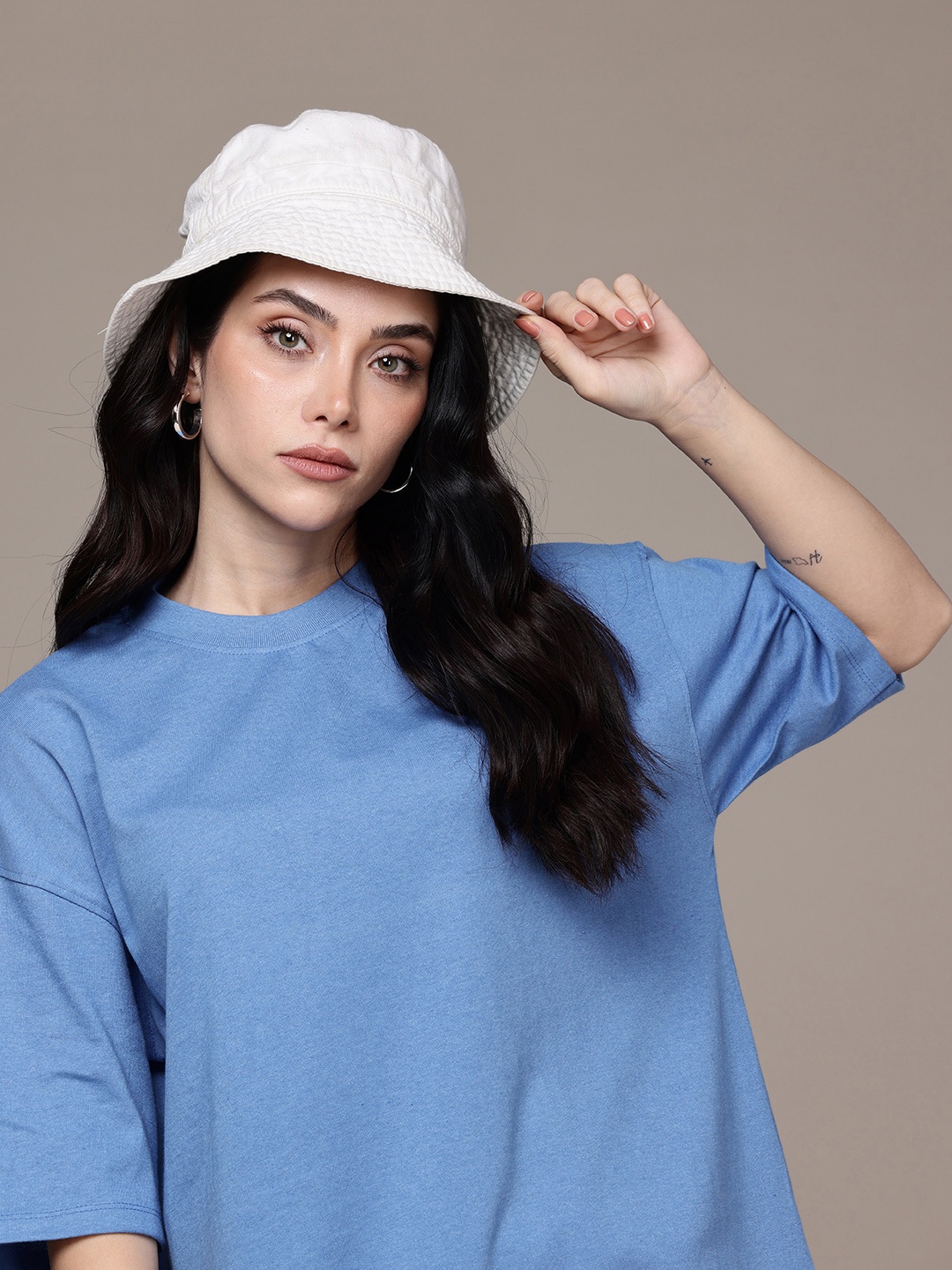 

Moda Rapido Women Drop-Shoulder Sleeves Oversized T-shirt, Blue