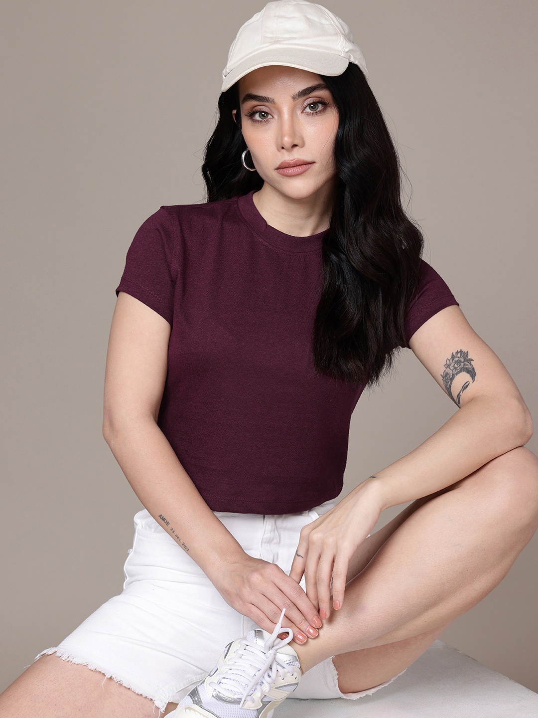 

Moda Rapido Crop T-shirt, Burgundy