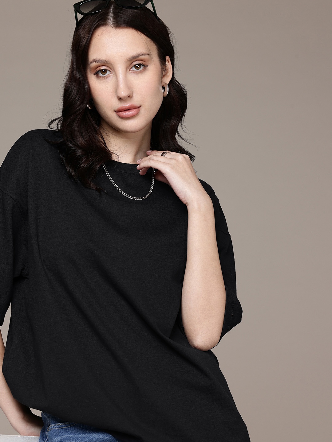 

Moda Rapido Solid Oversized T-shirt, Black