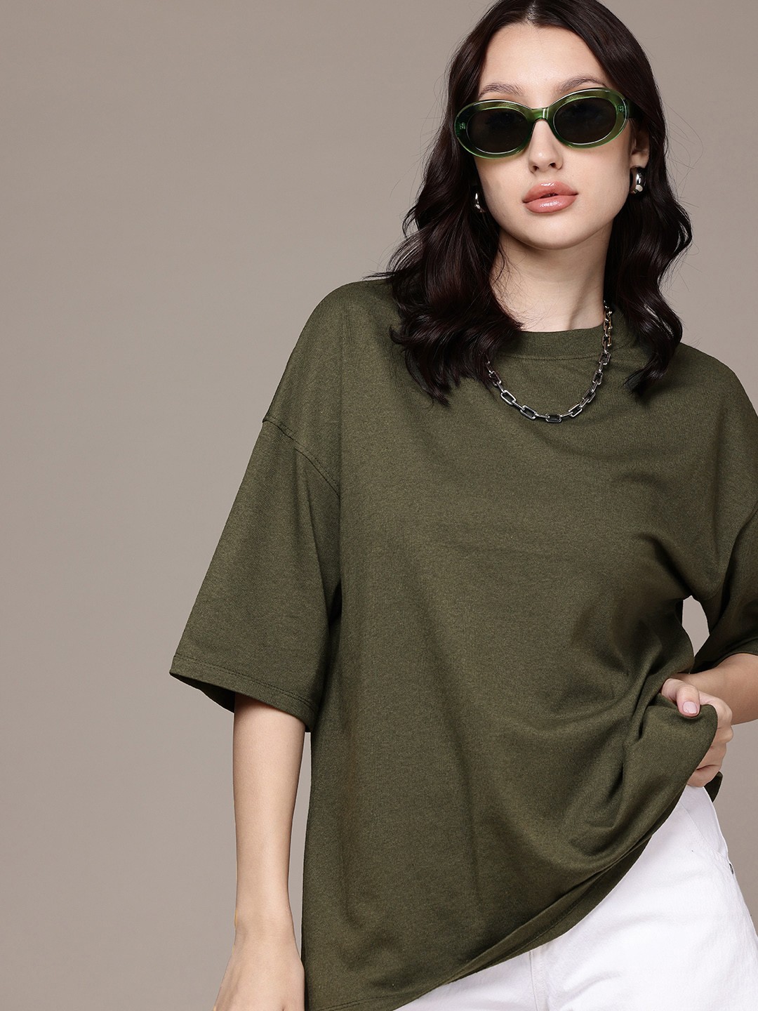 

Moda Rapido Drop-Shoulder Sleeves Oversized T-shirt, Olive