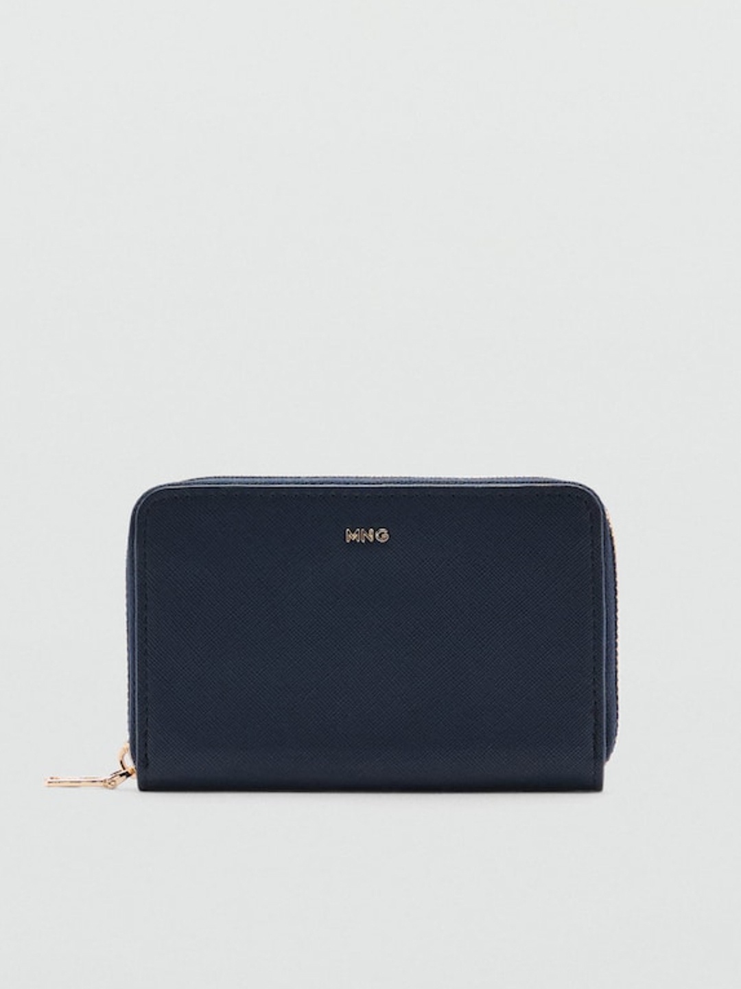 

MANGO PU Textured Zip Around Wallet, Navy blue