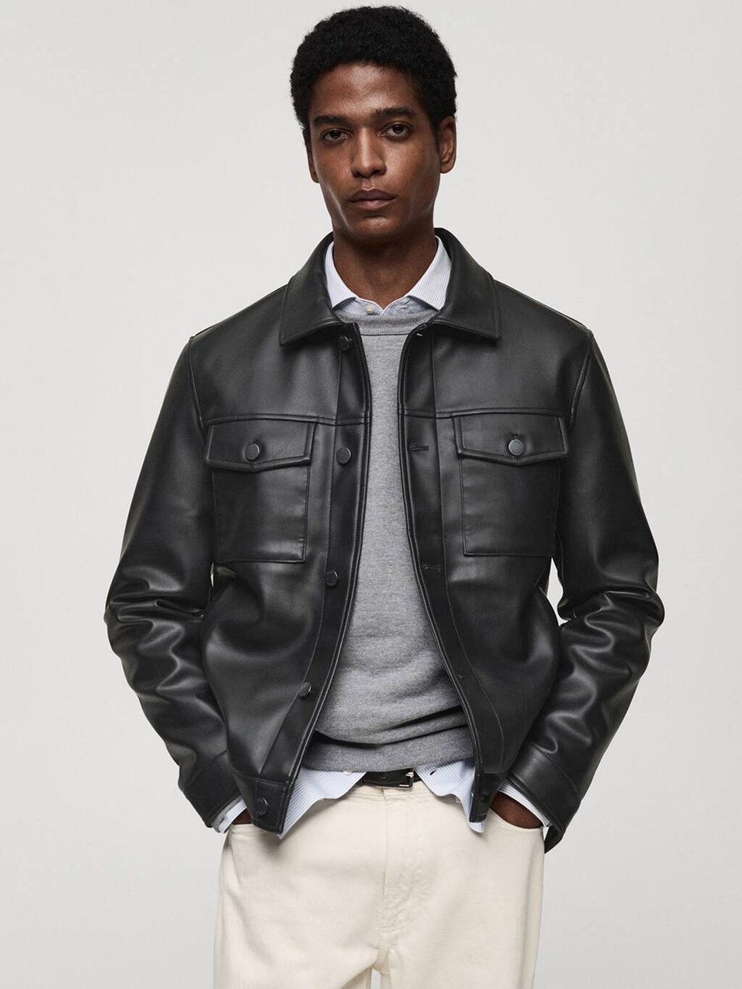 

MANGO MAN Faux Leather Tailored Jacket, Black