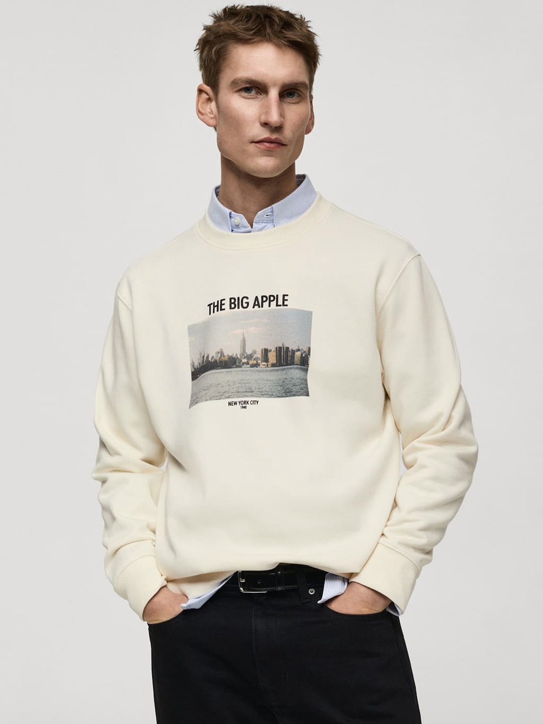 

MANGO MAN Printed Sweatshirt, Off white