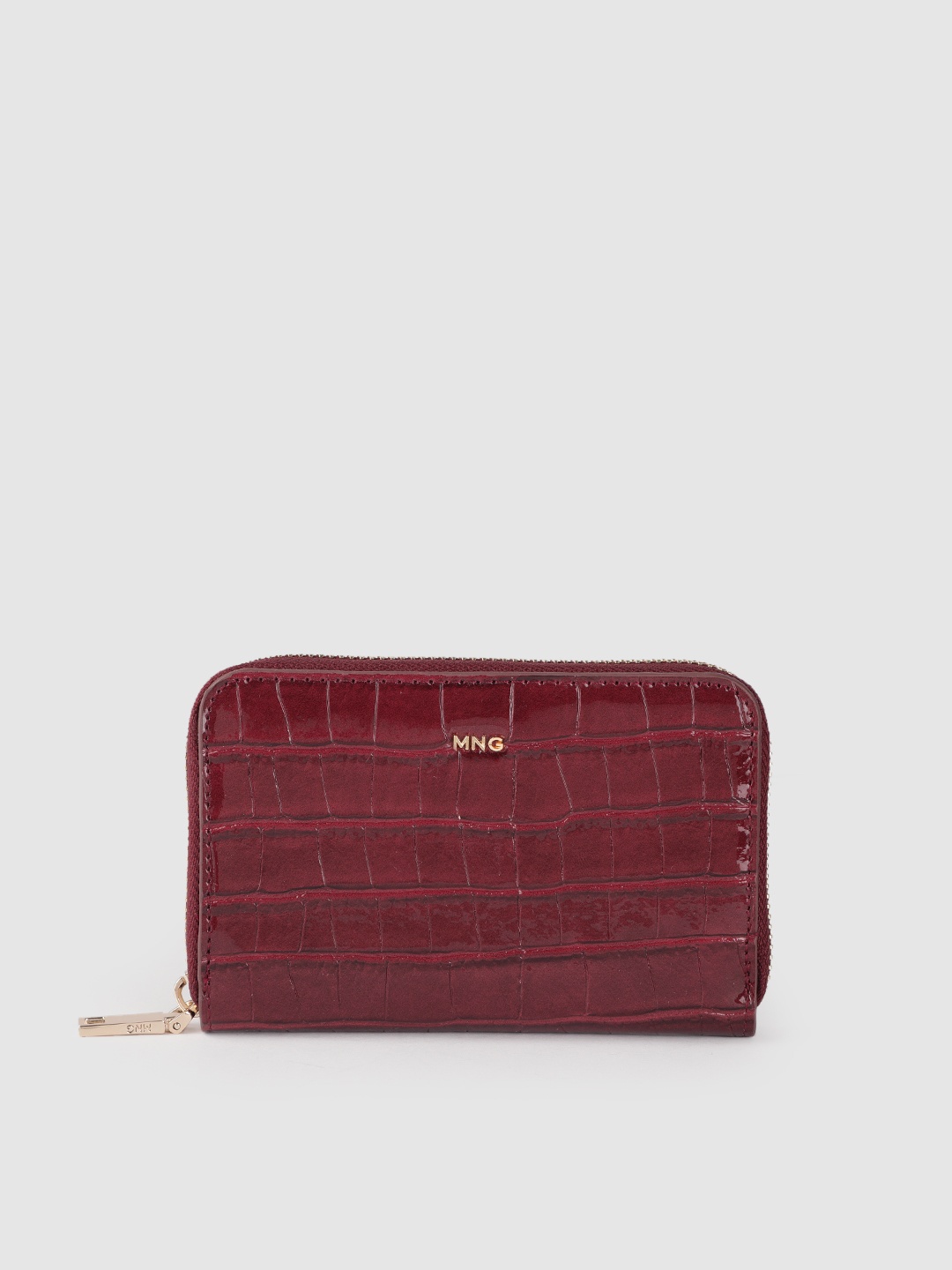 

MANGO Croc PU Textured Zip Around Wallet, Maroon