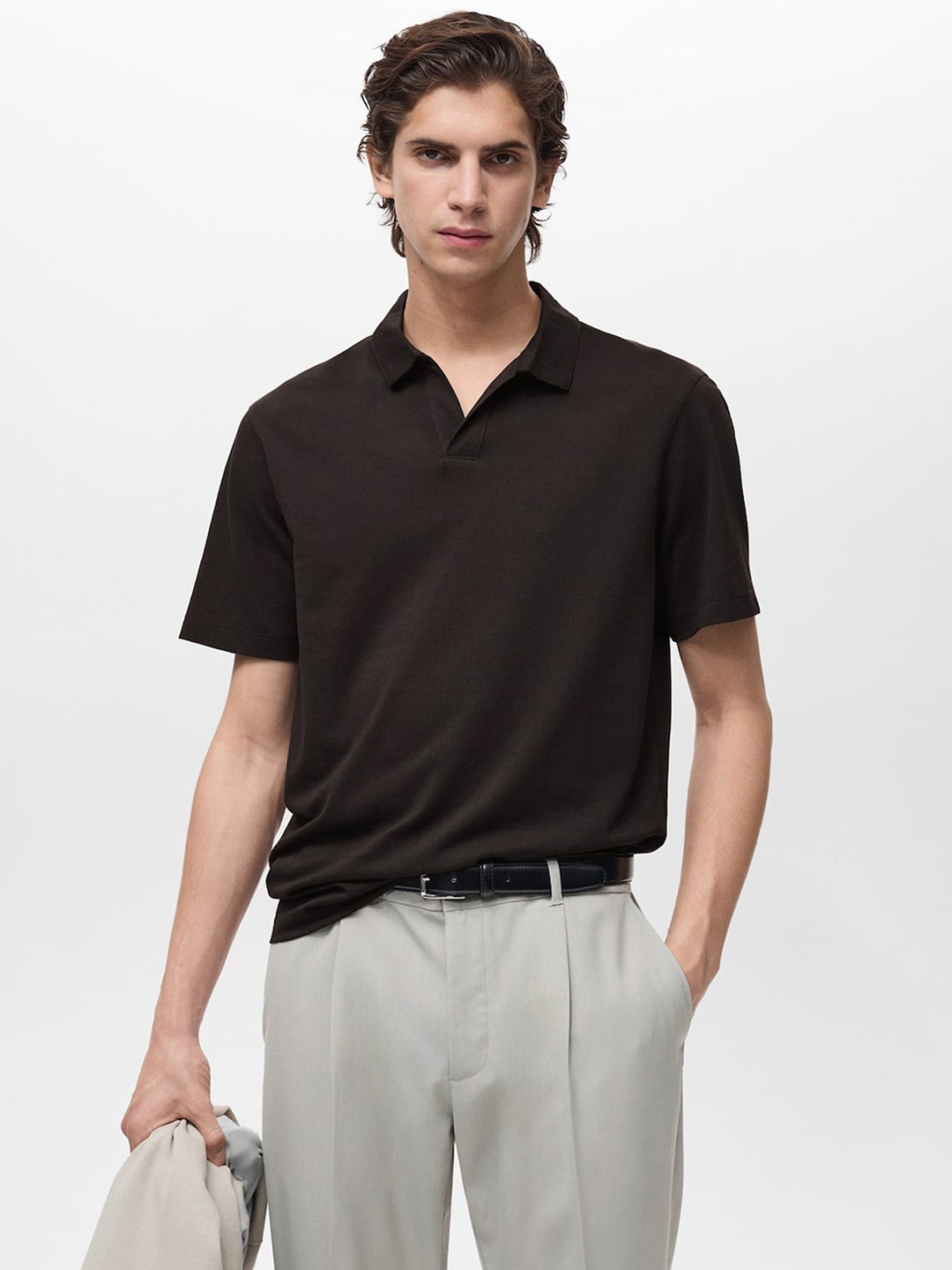 

MANGO MAN Polo Collar Slim Fit T-shirt, Brown