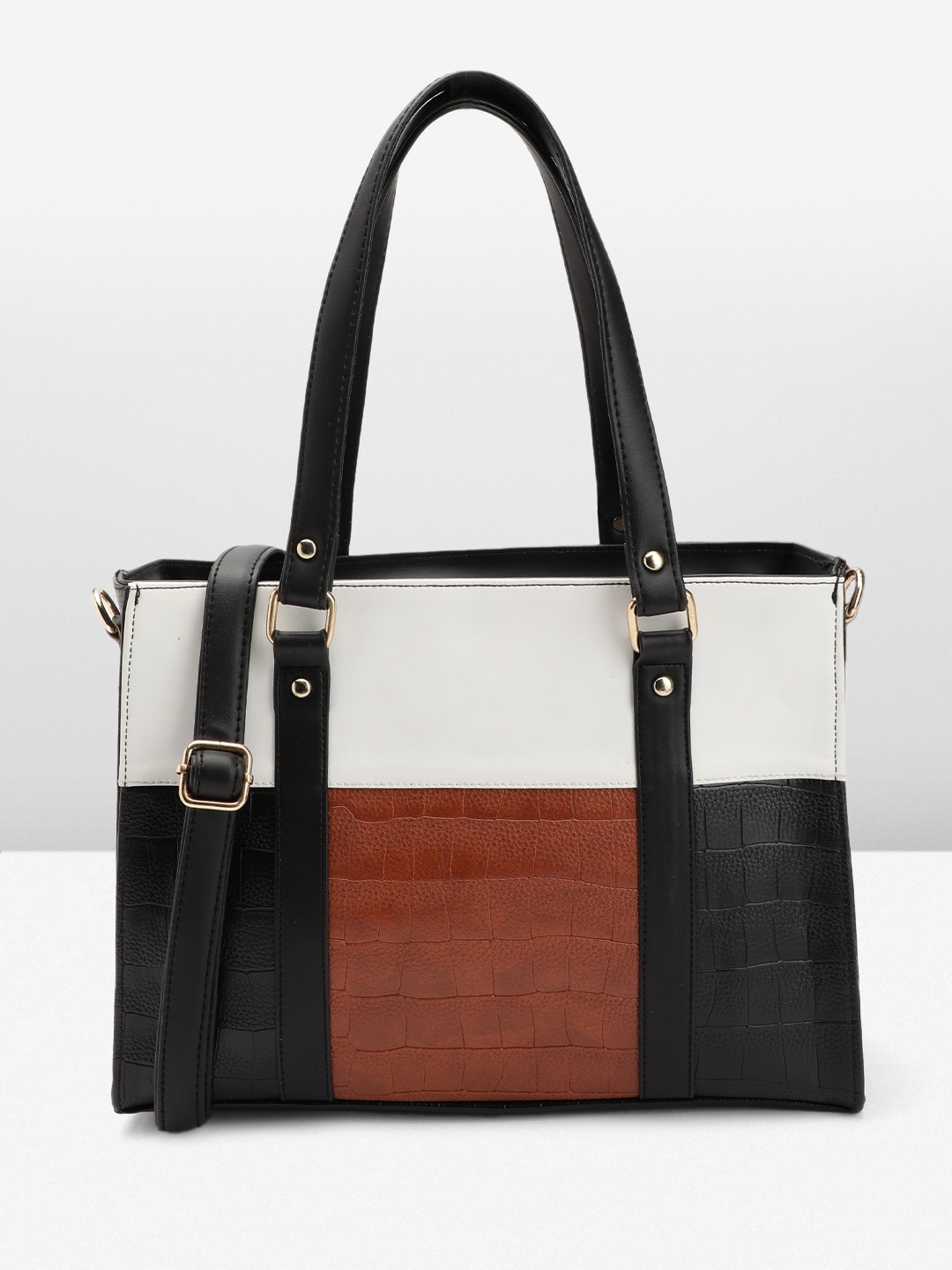 

Mast & Harbour Textured Colourblocked Structured Shoulder Bag, Off white