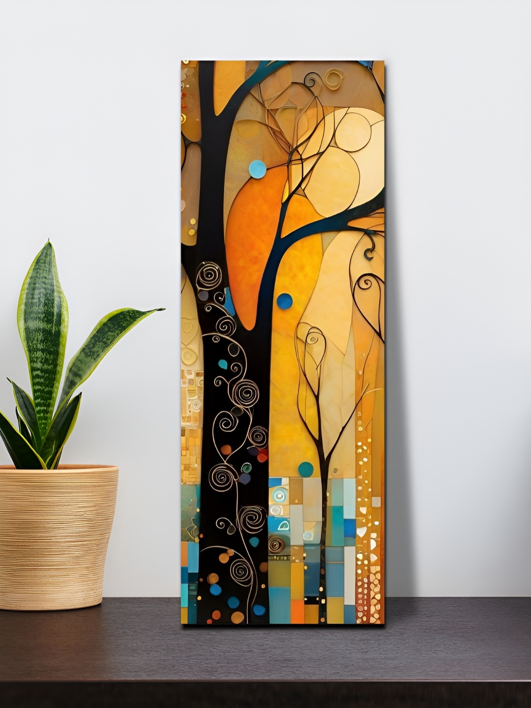 

OLIVE TREE Yellow And Black Abstract Printed Canvas Wall Art