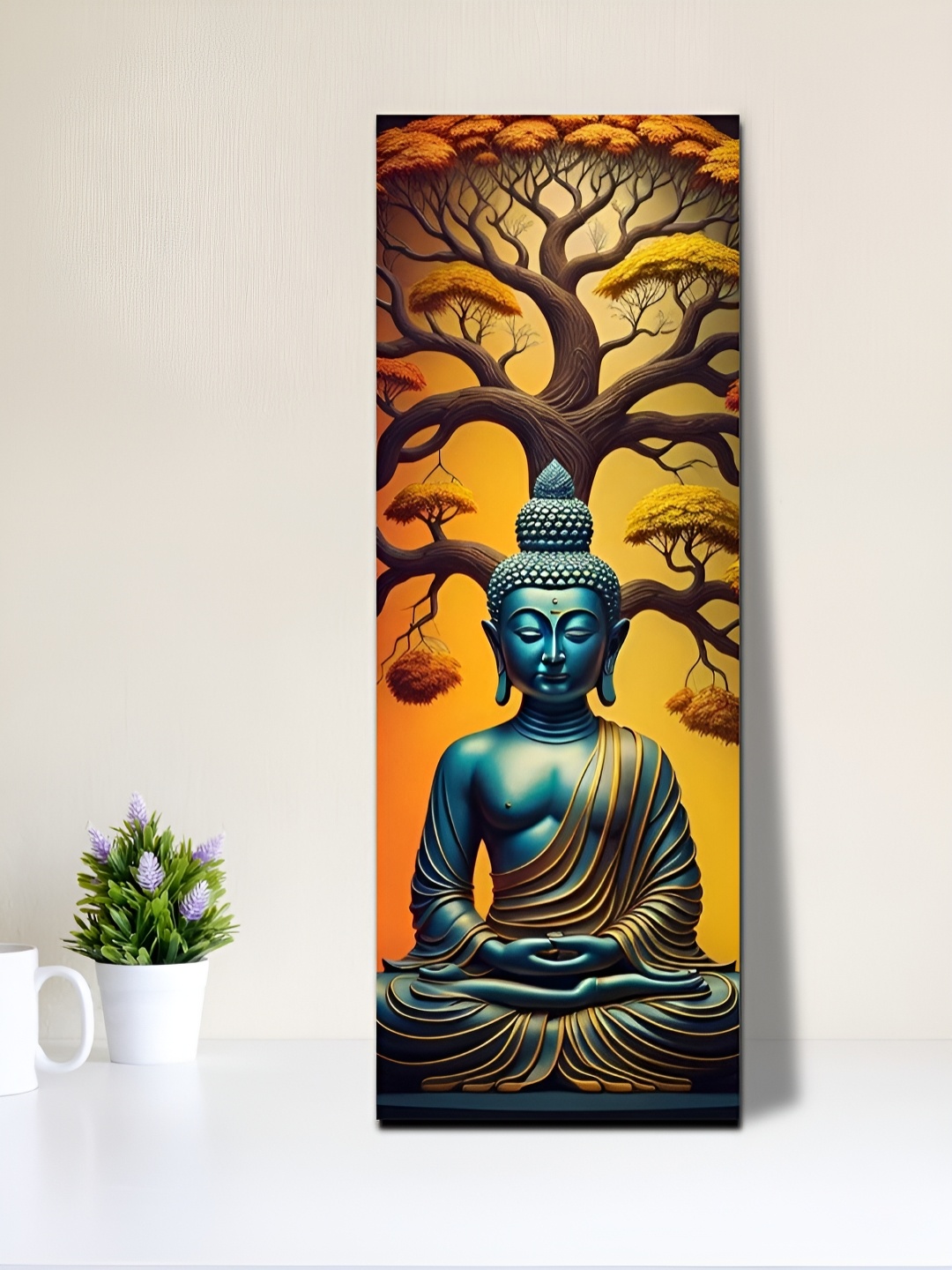 

OLIVE TREE Yellow And Blue Religious Printed Canvas Wall Arts