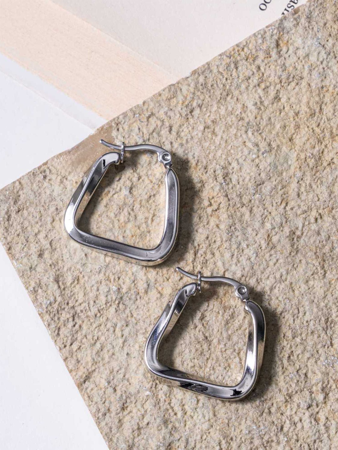 

ZAISHA Gold-Plated Contemporary Shaped Hoop Earrings, Silver