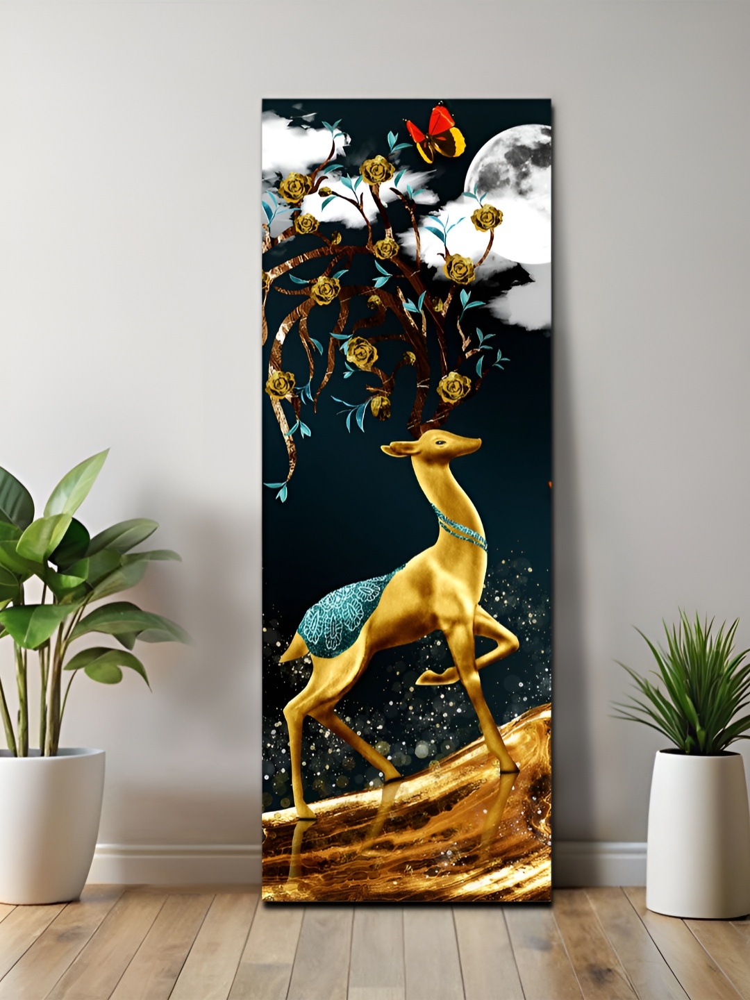 

OLIVE TREE Black & Gold-Toned Canvas Birds and Animals Wall Paintings